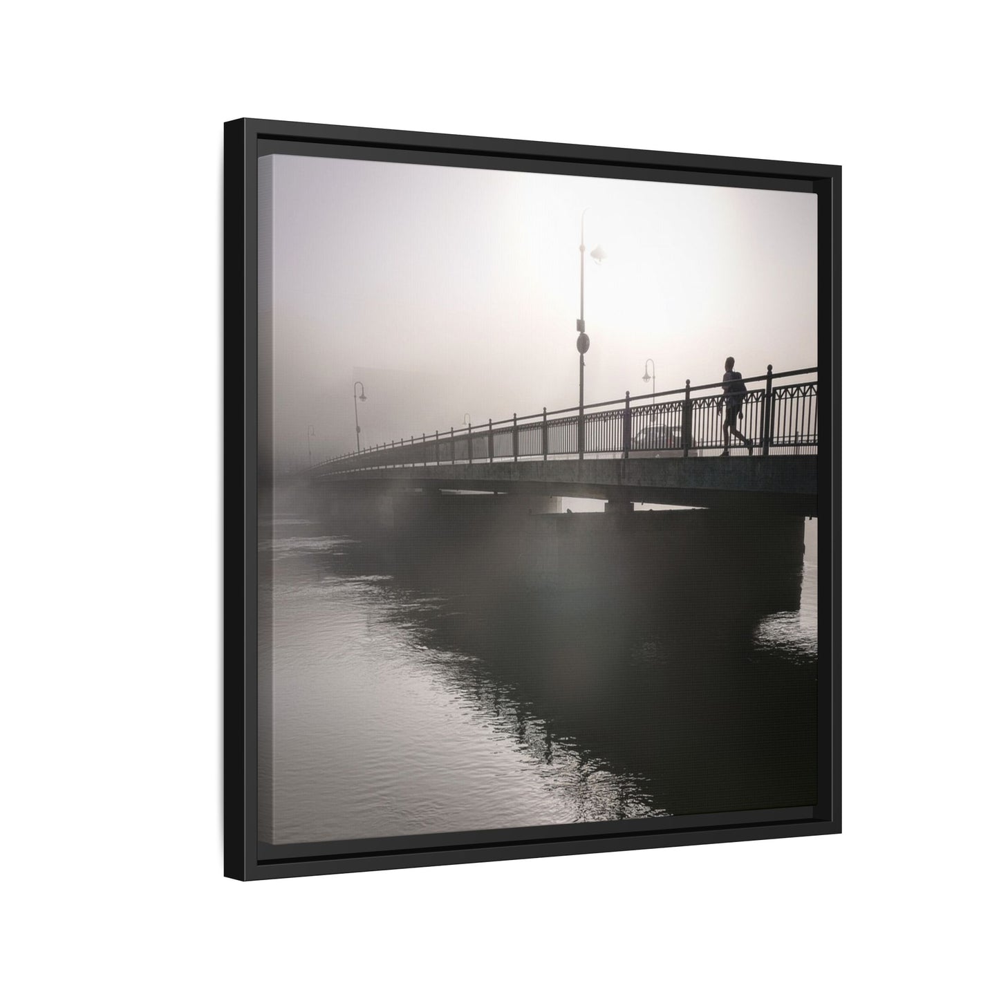 Framed Matte Canvas - Foggy Bridge Black & White Photography