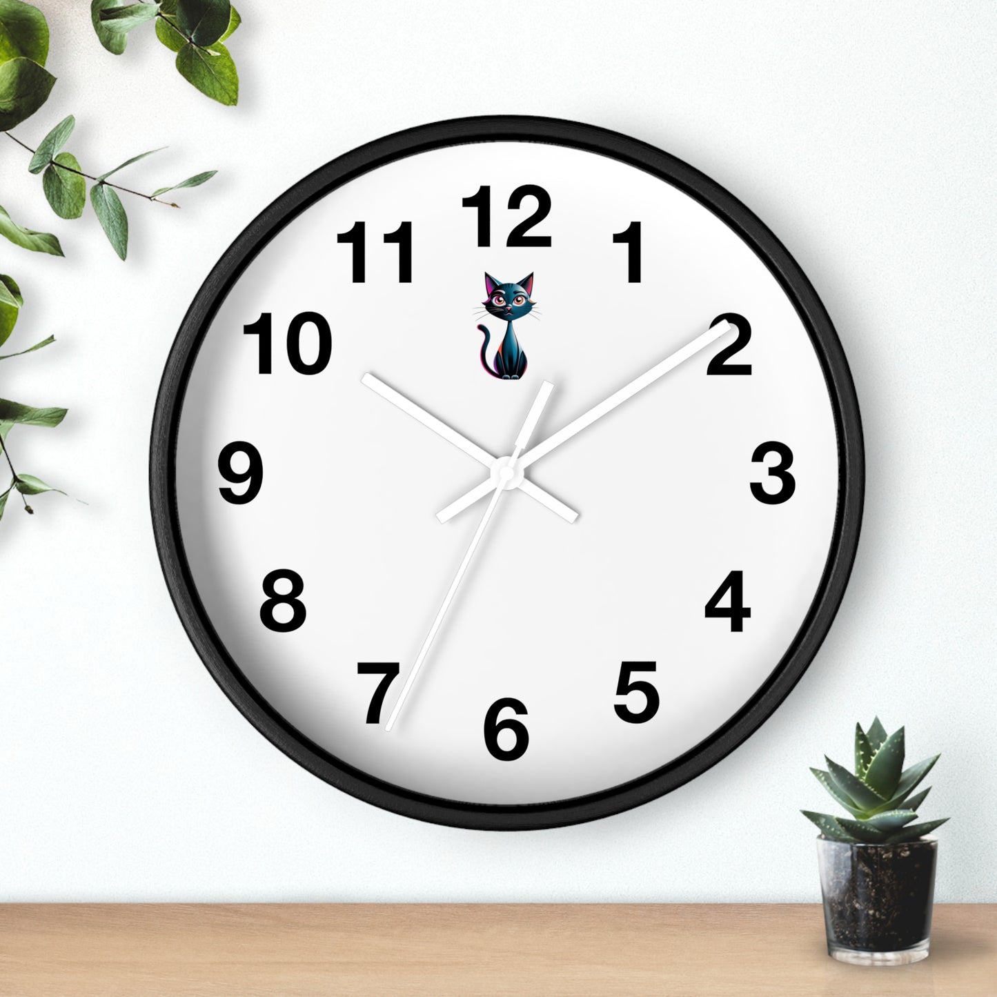 Cute Cat Wall Clock, Feline Decor, Home Office, Gift for Cat Lovers, Adorable Wall Art
