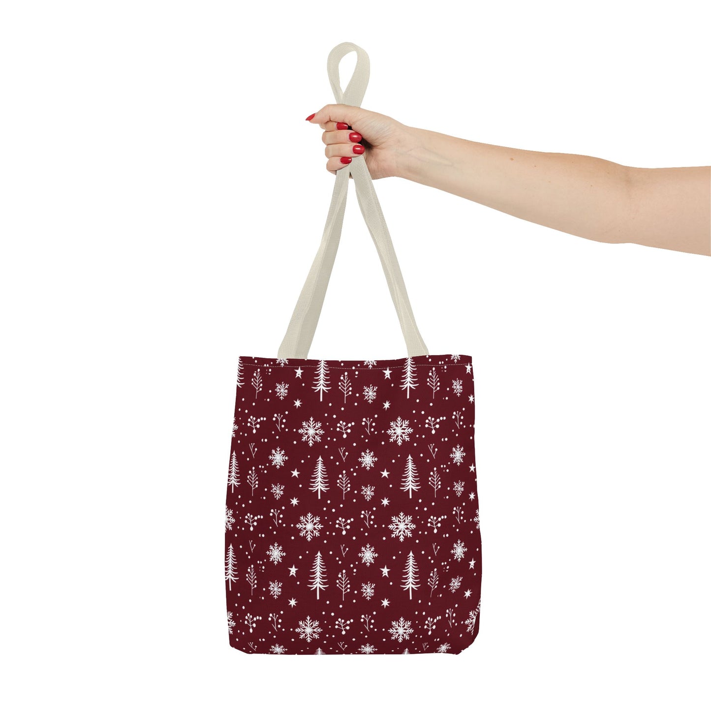 Christmas Snowflake Tote Bag – Burgundy Holiday Patterned Carryall