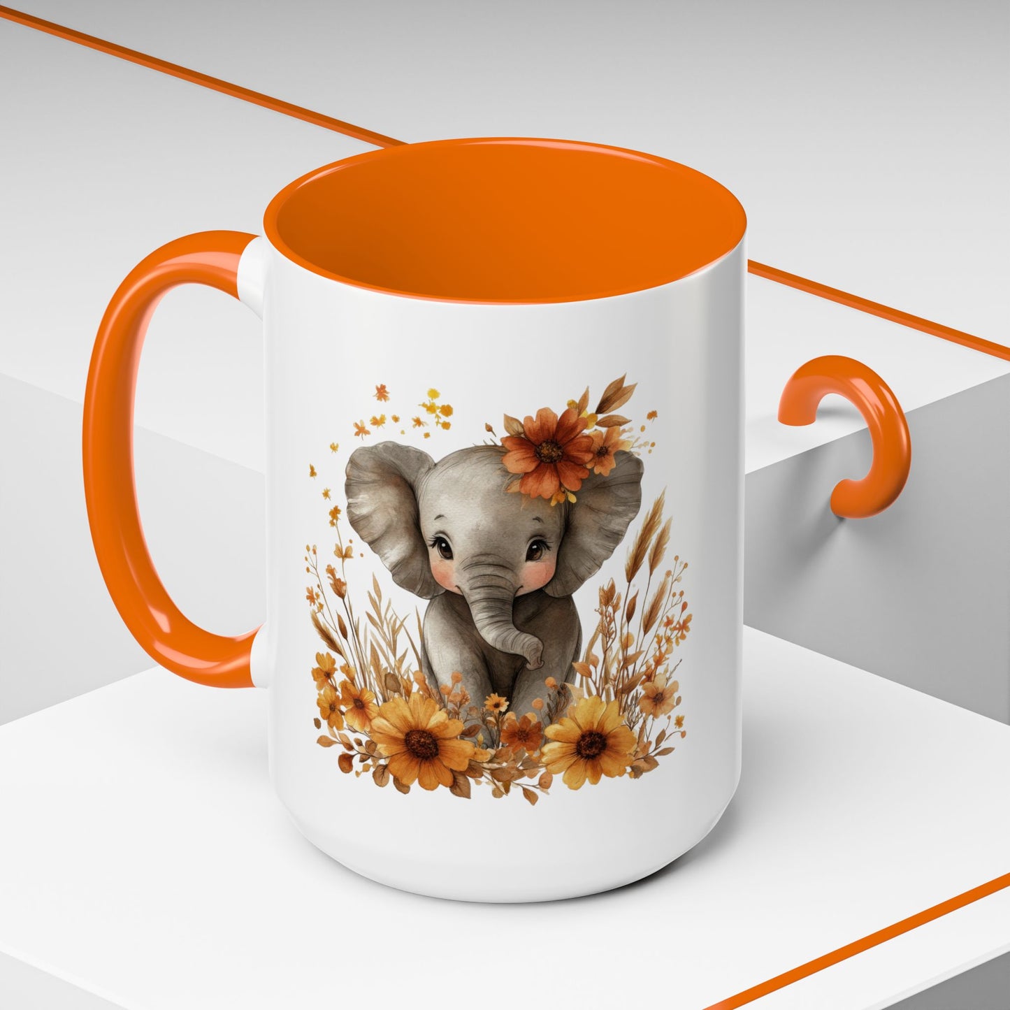 Adorable Elephant Floral Coffee Mug, Cute Animal Mug, Coffee Lover Gift, Kids Mug, Baby Shower Decor