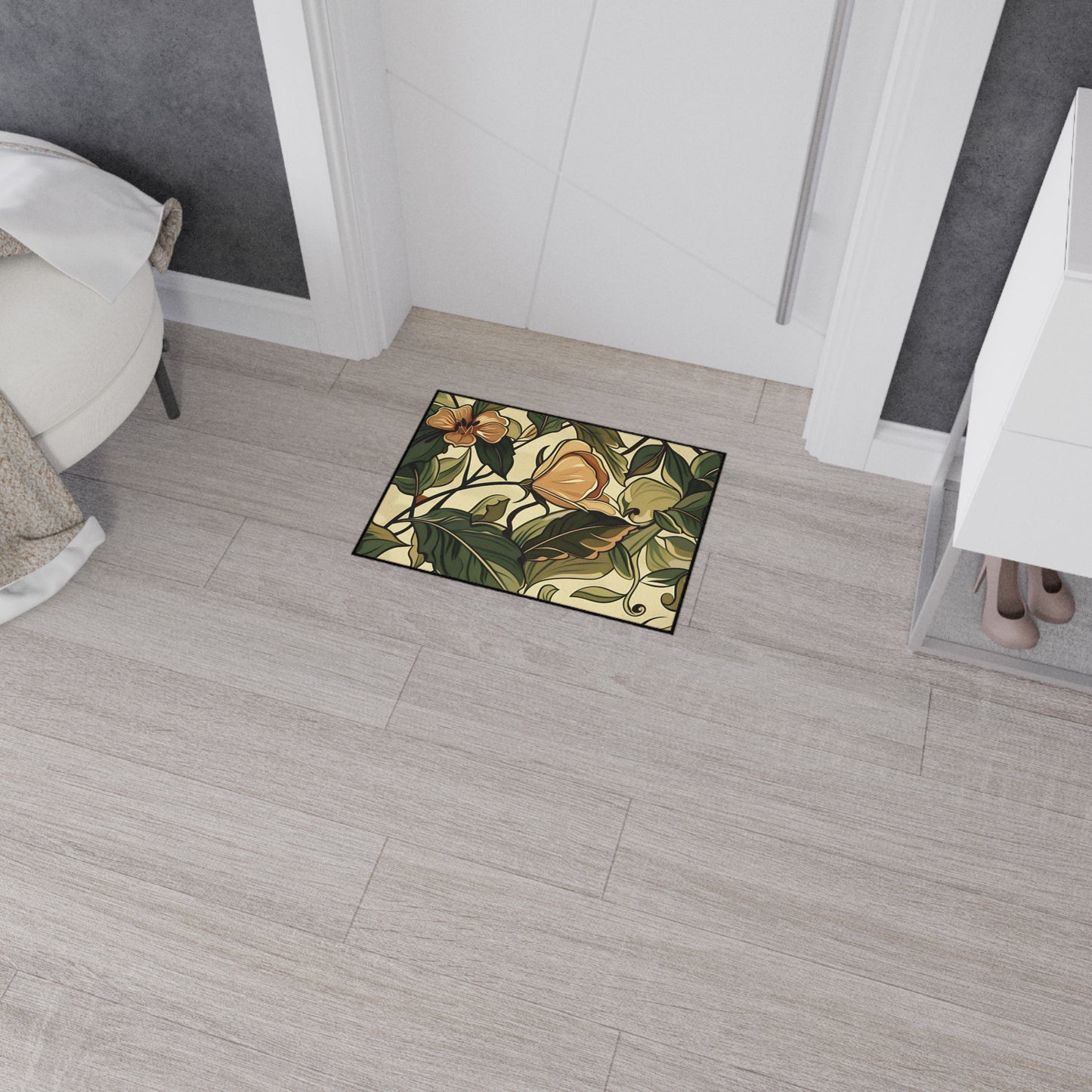 Floral Vine Heavy-Duty Floor Mat — Vintage Botanical Entrance Rug