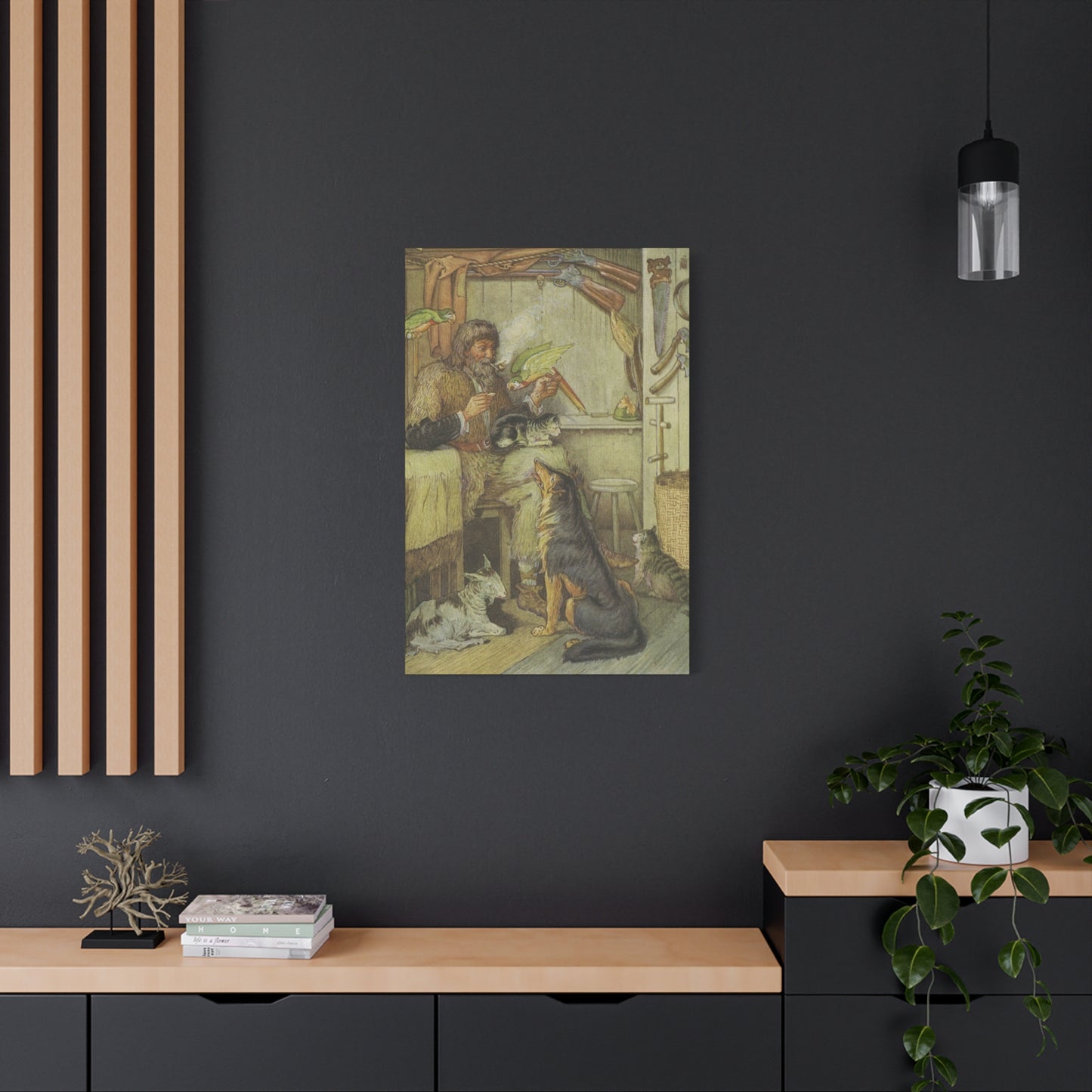 Vintage Cottage Animal Illustration Matte Canvas Print