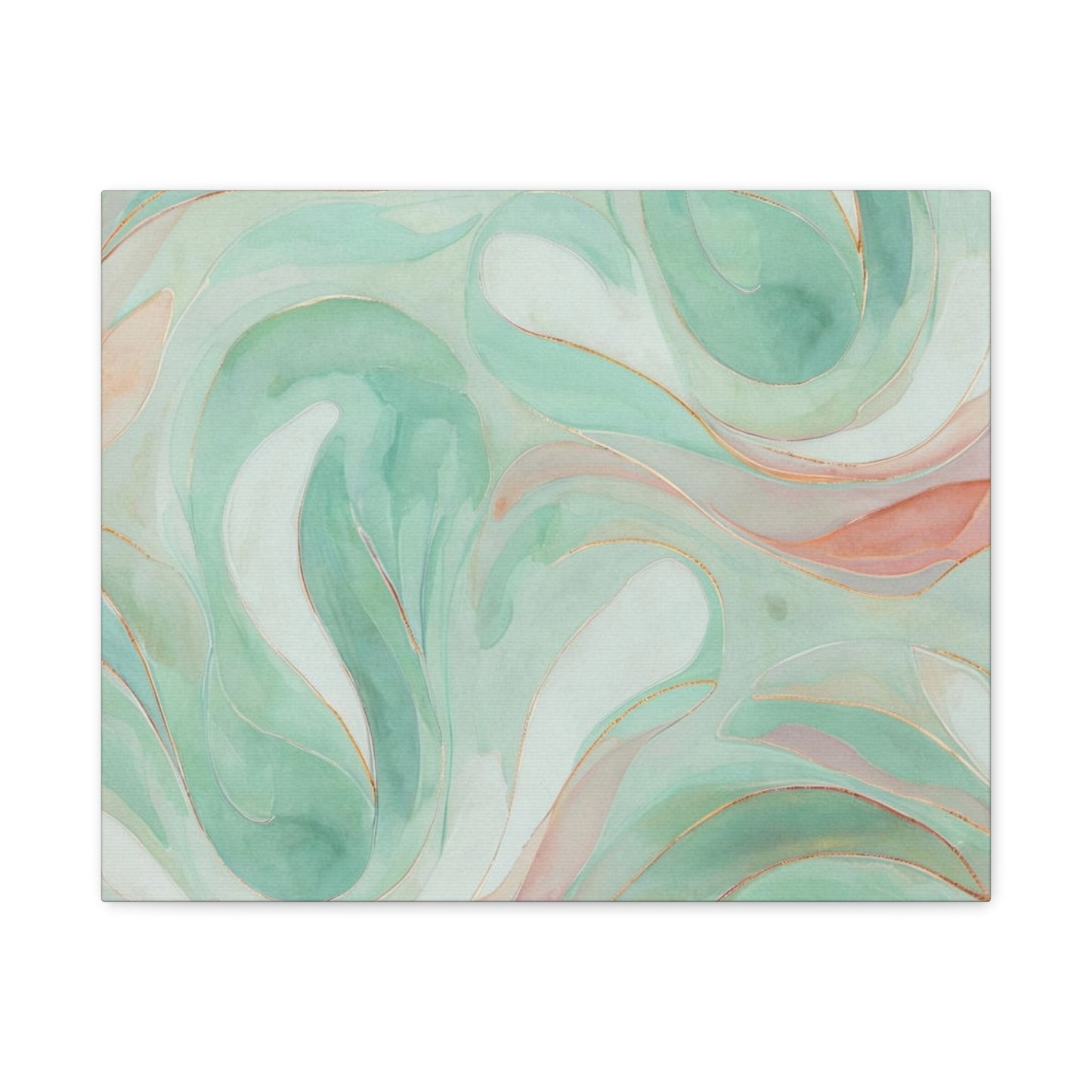 Abstract Green Marble Canvas Print — Teal & Coral Swirl Wall Art