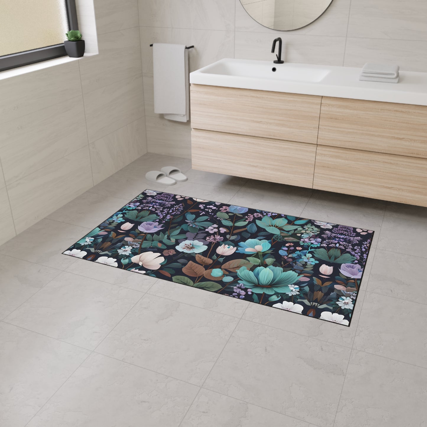 Floral Heavy Duty Floor Mat — Dark Botanical Non-Slip Door Rug