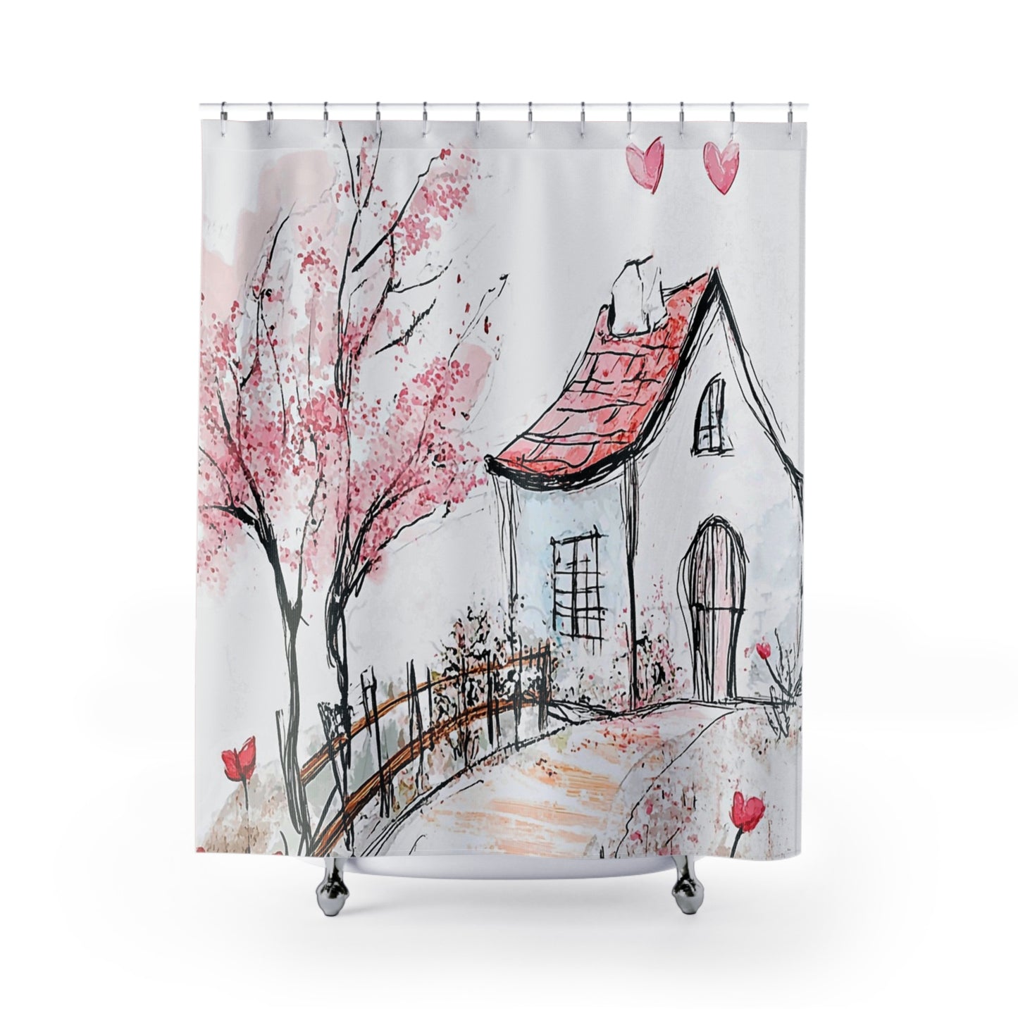 Charming Cottage Pink Blossom Shower Curtain