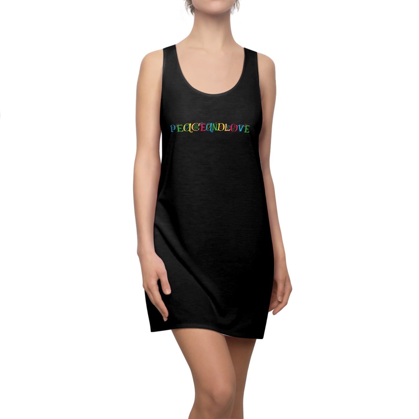 Peace and Love Women's Racerback Dress, Casual Summer Dress, Festival Attire, Everyday Wear, Inspirational Clothing, Gift for Her