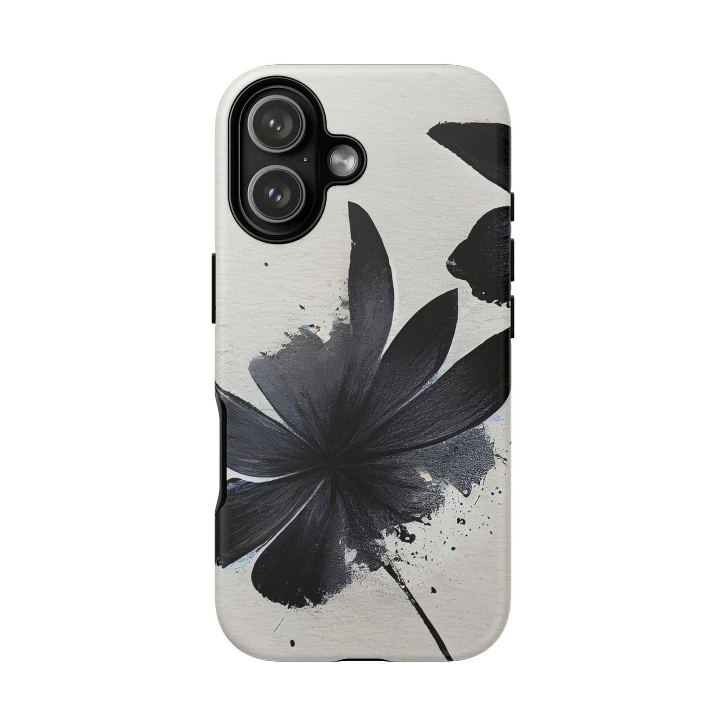 Monochrome Floral Tough Phone Case — Black Ink Flower Protective Cover