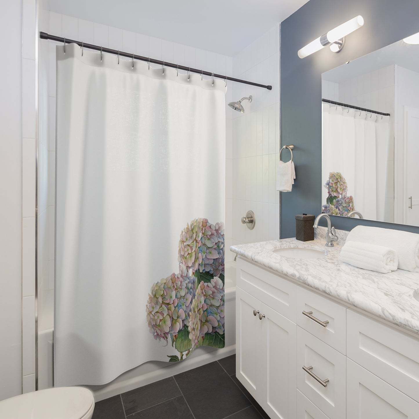 Hydrangea Corner Shower Curtain - Floral Bathroom Décor