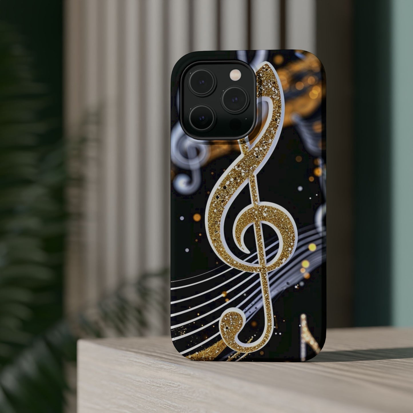 Music Notes Magnetic Impact-Resistant Phone Case — Gold Treble Clef Design