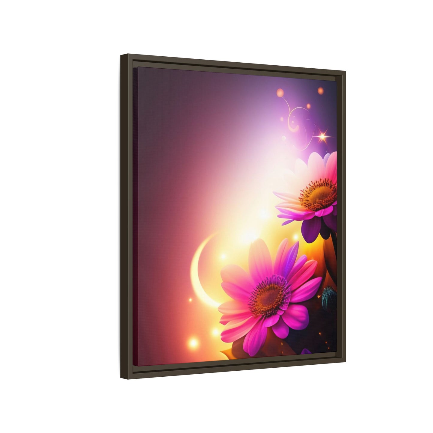 Framed Floral Canvas Art — Pink Daisies Sunset Wall Print
