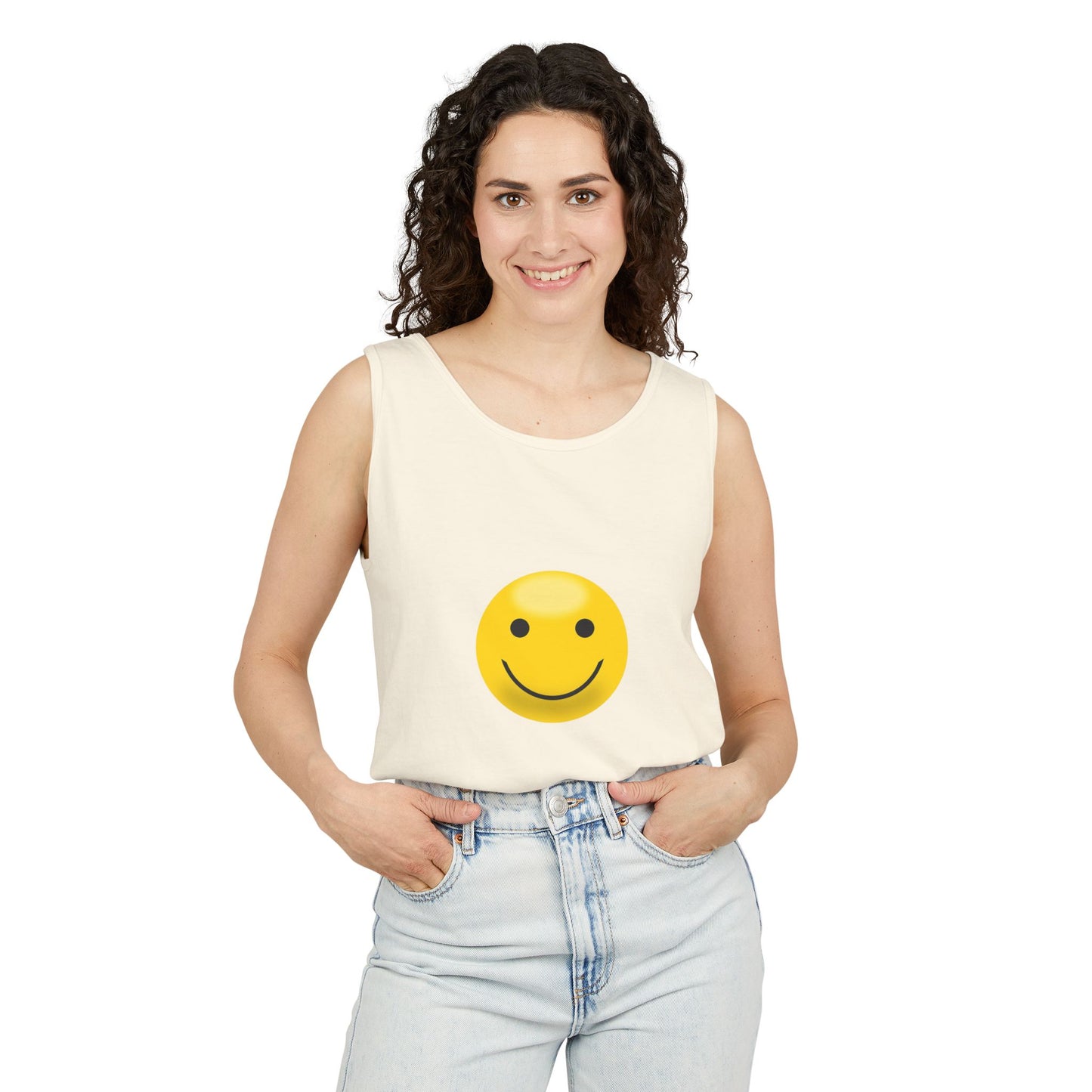Smiley Face Tank Top, Summer Shirt, Casual Wear, Beach Outing, Gift for Friends, Positive Vibes Apparel