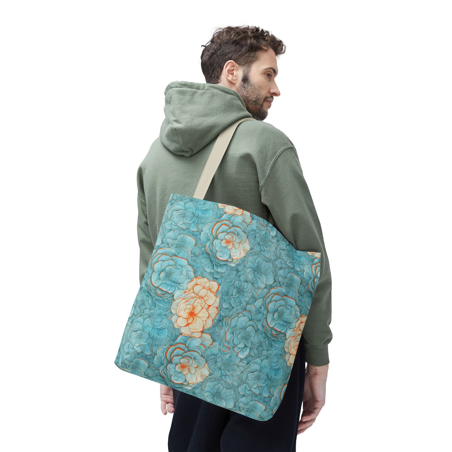 Floral Watercolor Tote Bag — Teal Succulent Pattern