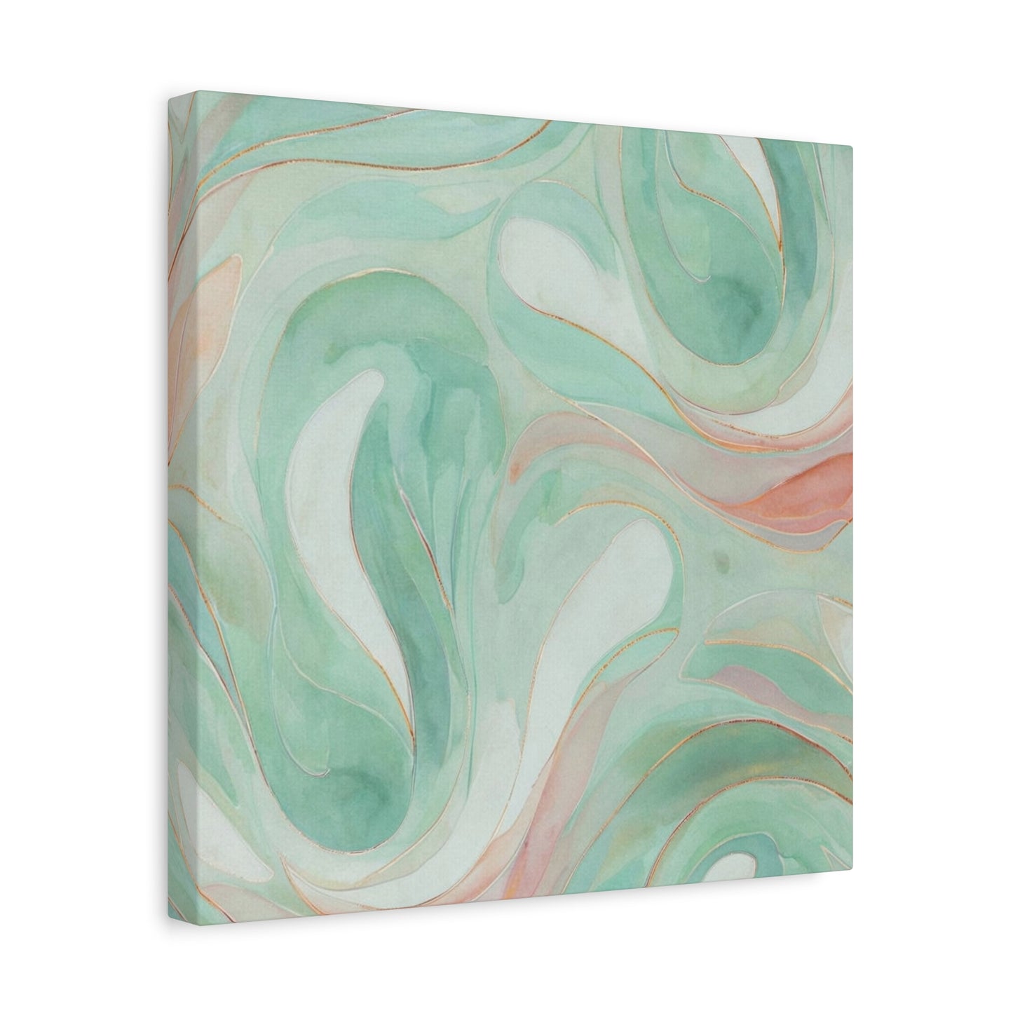 Abstract Green Marble Canvas Print — Teal & Coral Swirl Wall Art