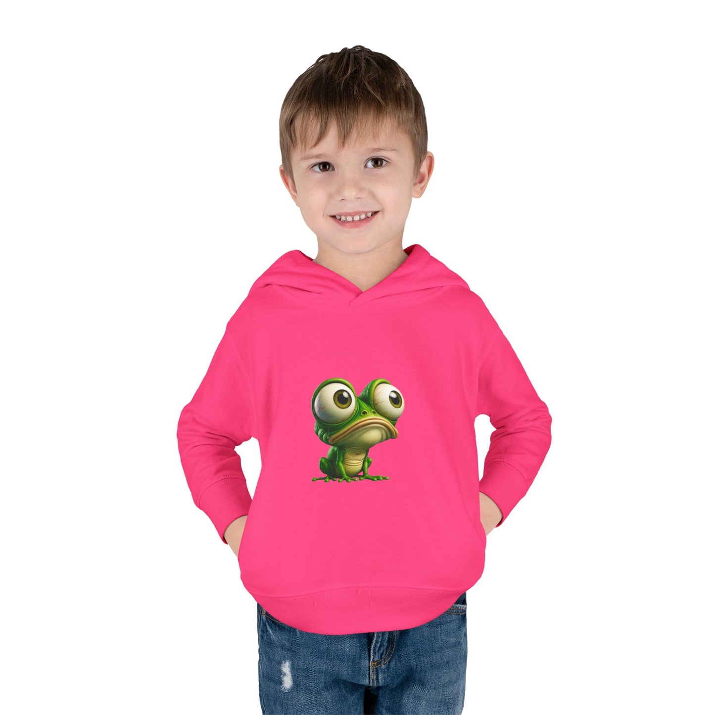 Whimsical Toddler Frog Pullover Hoodie, Cute Kids Fleece Sweater, Playful Toddler Clothing, Children's Gift, Animal Lover Apparel