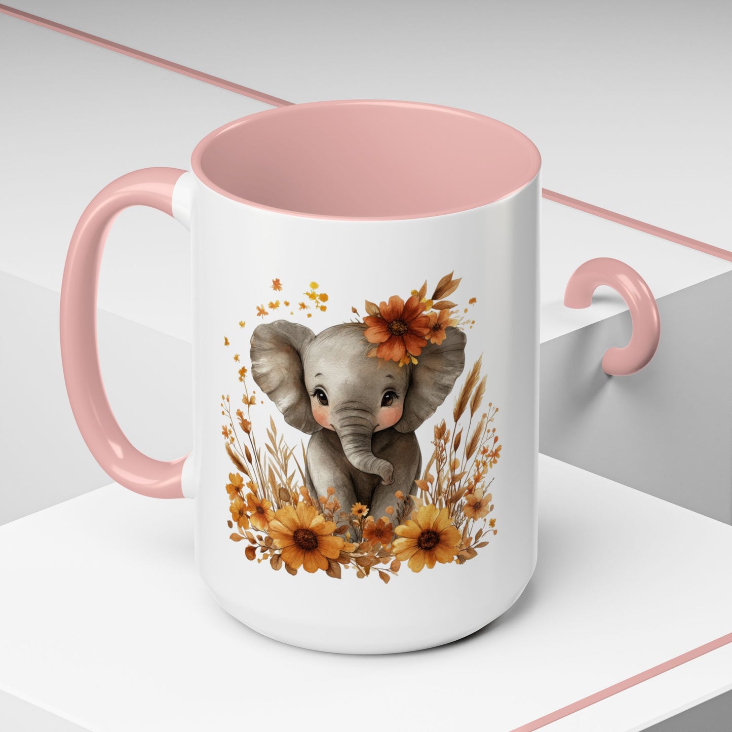 Adorable Elephant Floral Coffee Mug, Cute Animal Mug, Coffee Lover Gift, Kids Mug, Baby Shower Decor