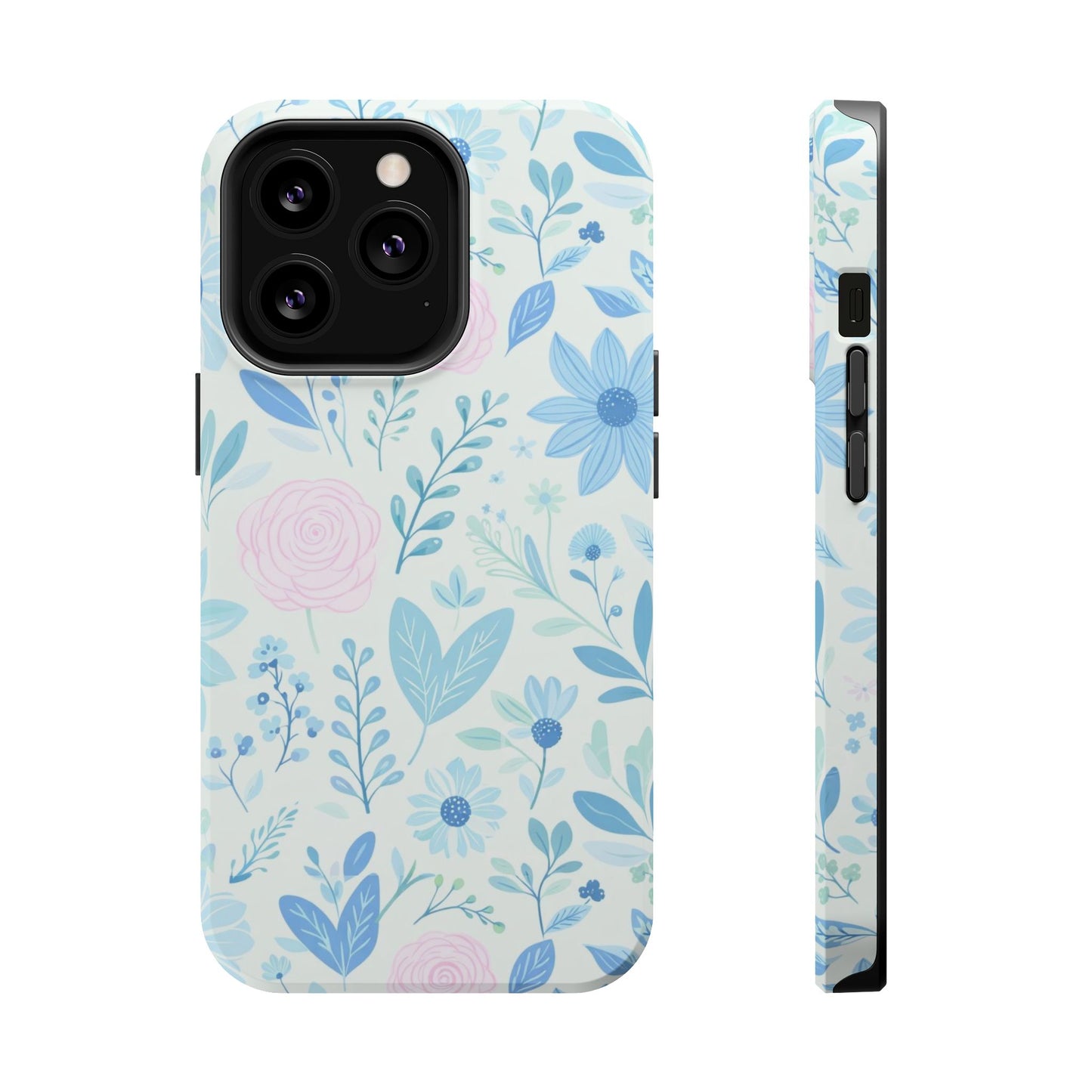 Floral Pastel Magnetic Impact Phone Case — Blue & Pink Botanical Design