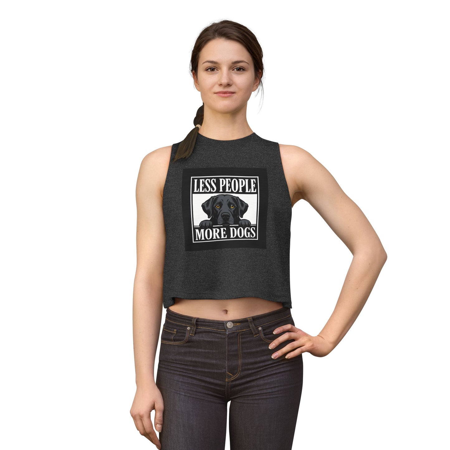 Less People More Dogs Crop Top – Cute Black Lab Graphic Tank for Dog Lovers