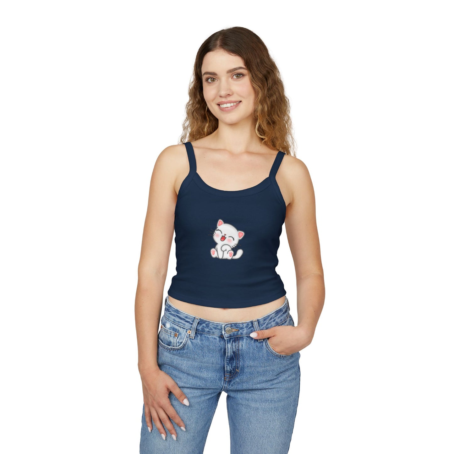 Cute Cat Graphic Women's Spaghetti Strap Tank Top, Summer Top, Cute Animal Shirt, Casual Wear, Gift for Cat Lovers