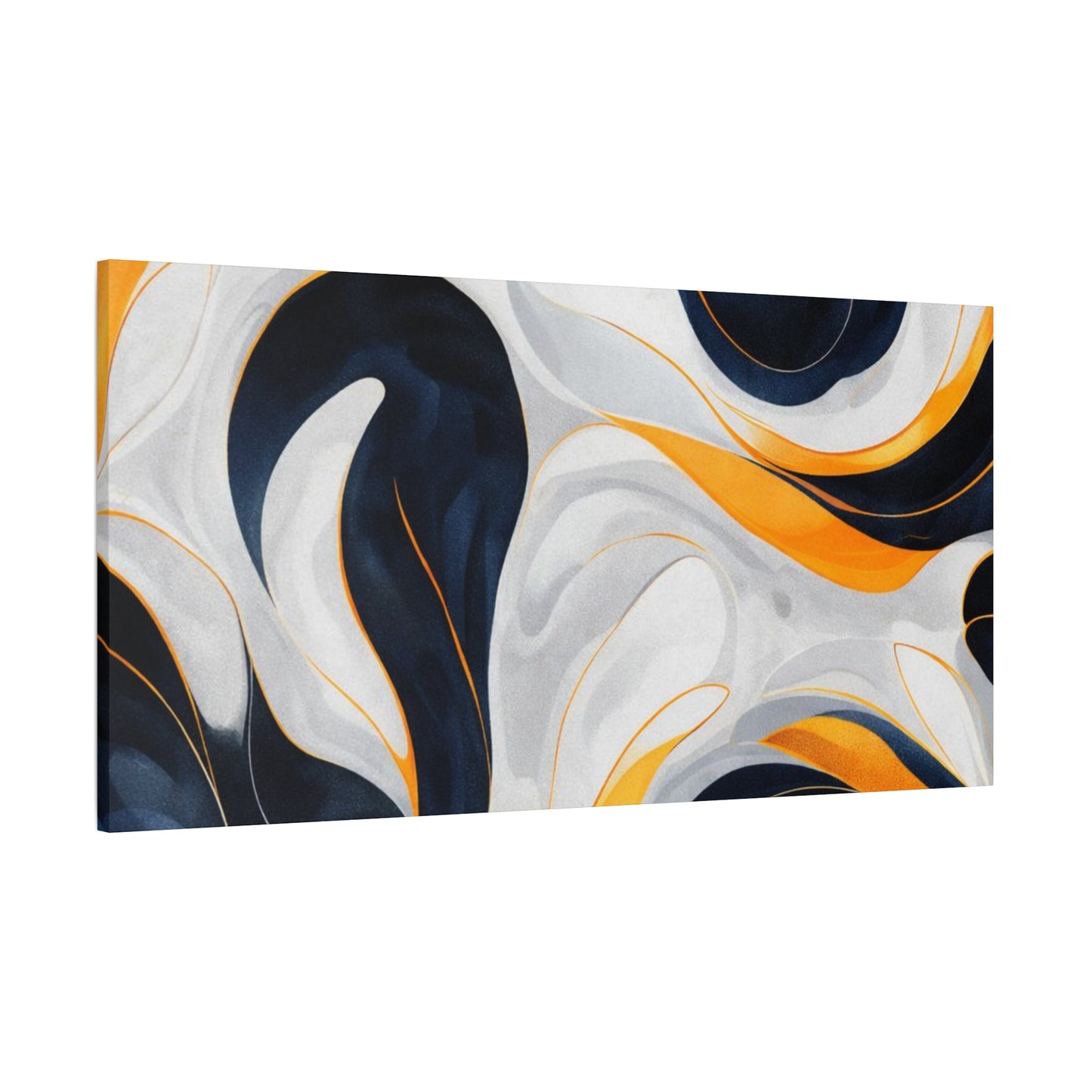 Abstract Fluid Art Matte Canvas Print — Navy, Gold & White Stretched Wall Art