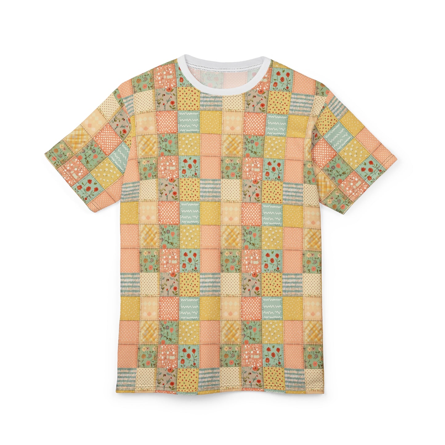 Patchwork Floral Tee — Pastel Vintage Quilt All-Over Print T-Shirt
