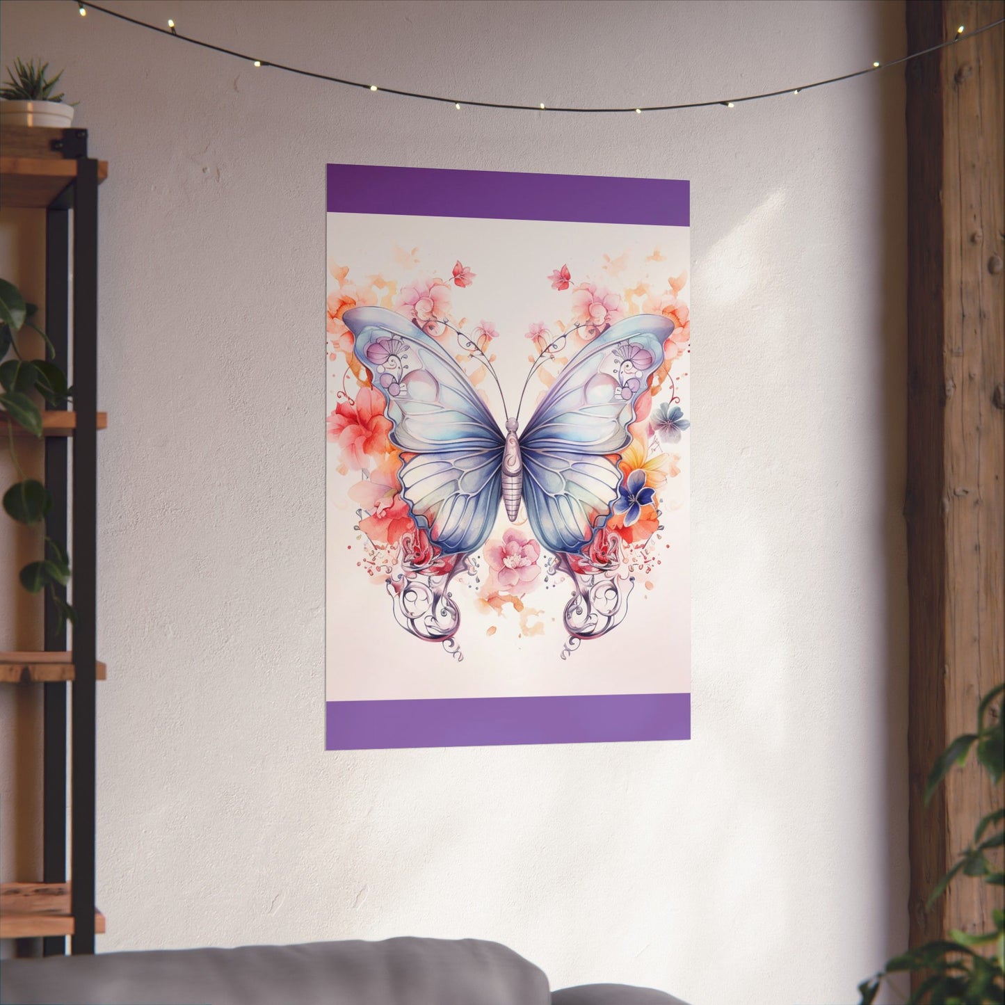 Butterfly Watercolor Wall Poster — Floral Pastel Matte Vertical Print