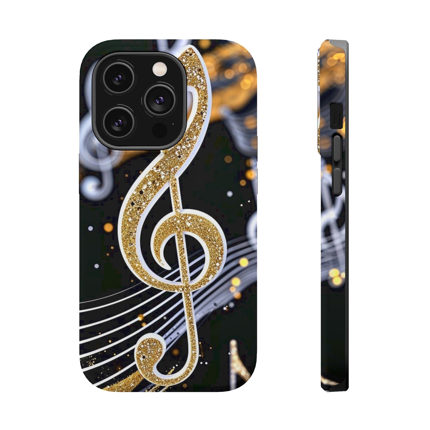 Music Notes Magnetic Impact-Resistant Phone Case — Gold Treble Clef Design