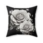 Elegant Floral Decorative Pillow, Home Decor, Gift for Her, Black and White Cushion, Boho Chic Pillow