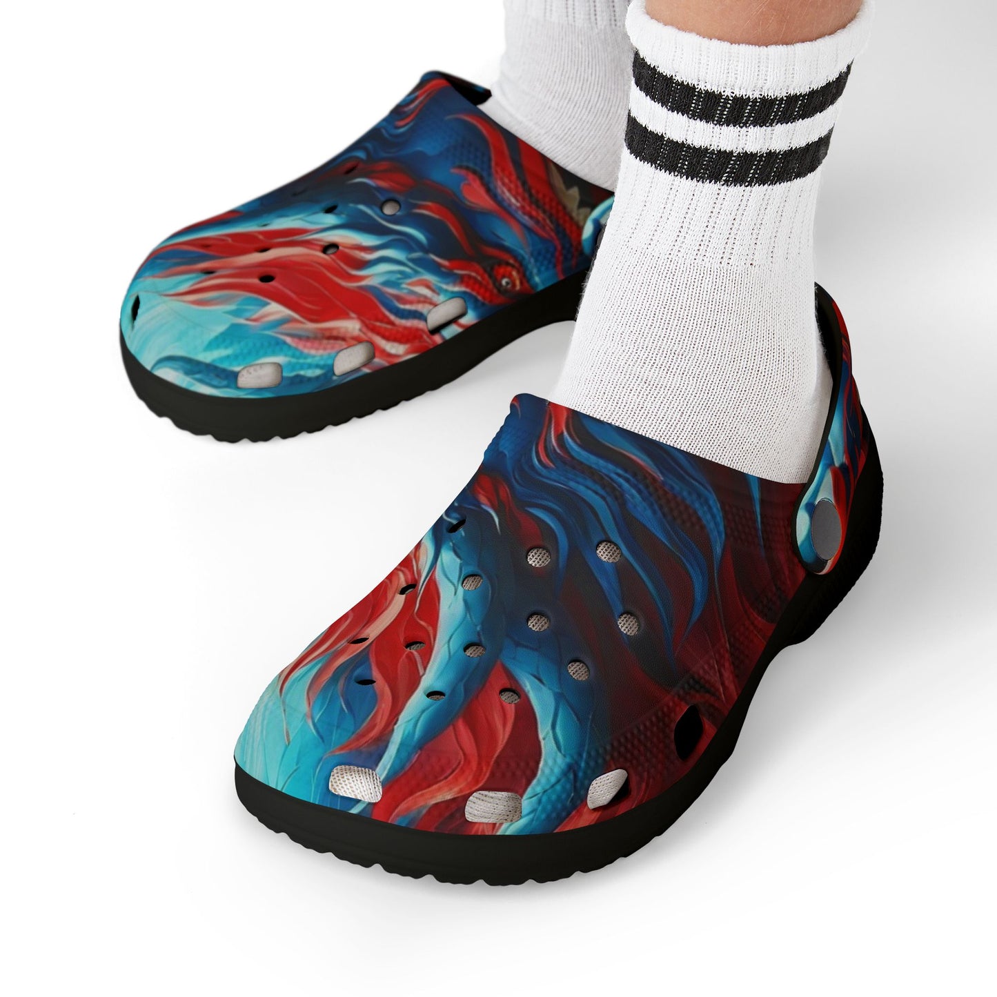 Kids Foam Clogs — Red & Blue Swirl All-Over Print