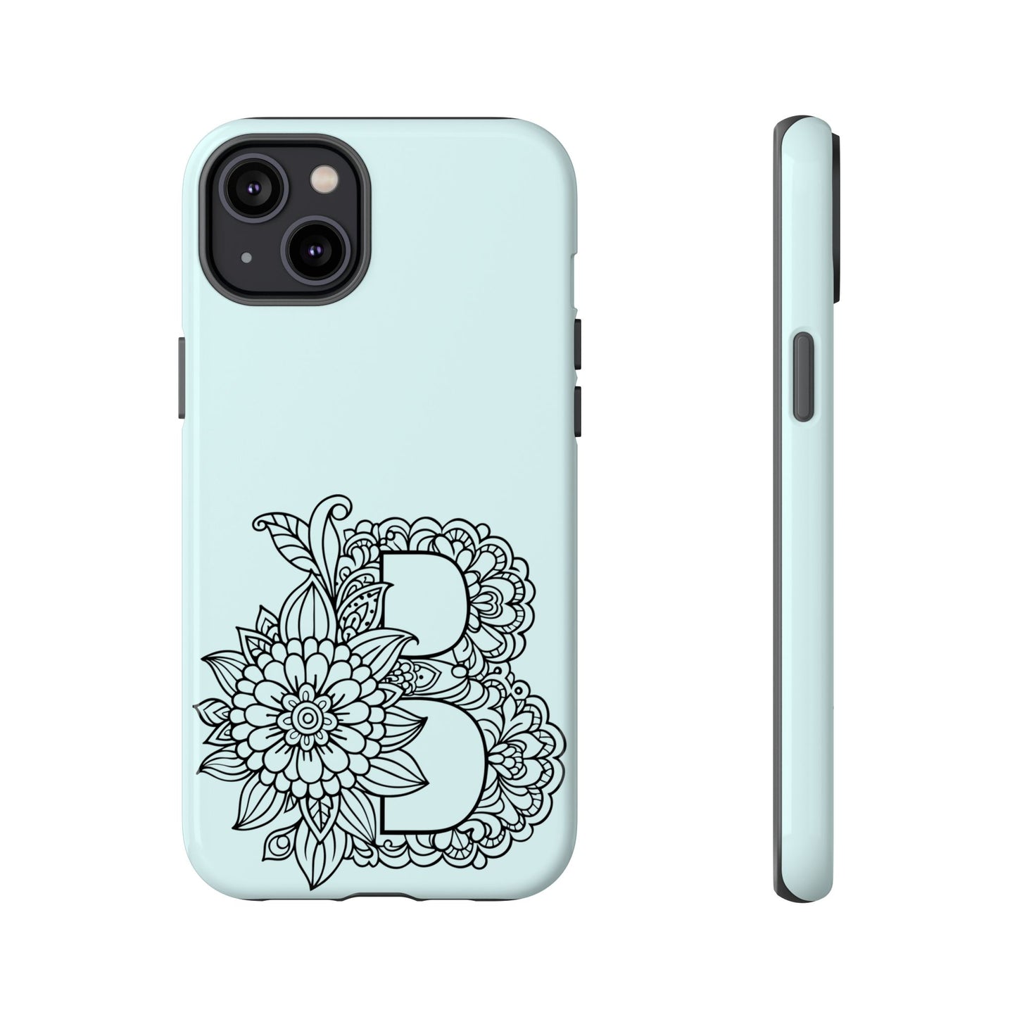 Personalized Tough Phone Case- Letter B, Floral Monogram Cell Phone Cover, Custom Protective Case, Unique Gift, Birthday, Graduation