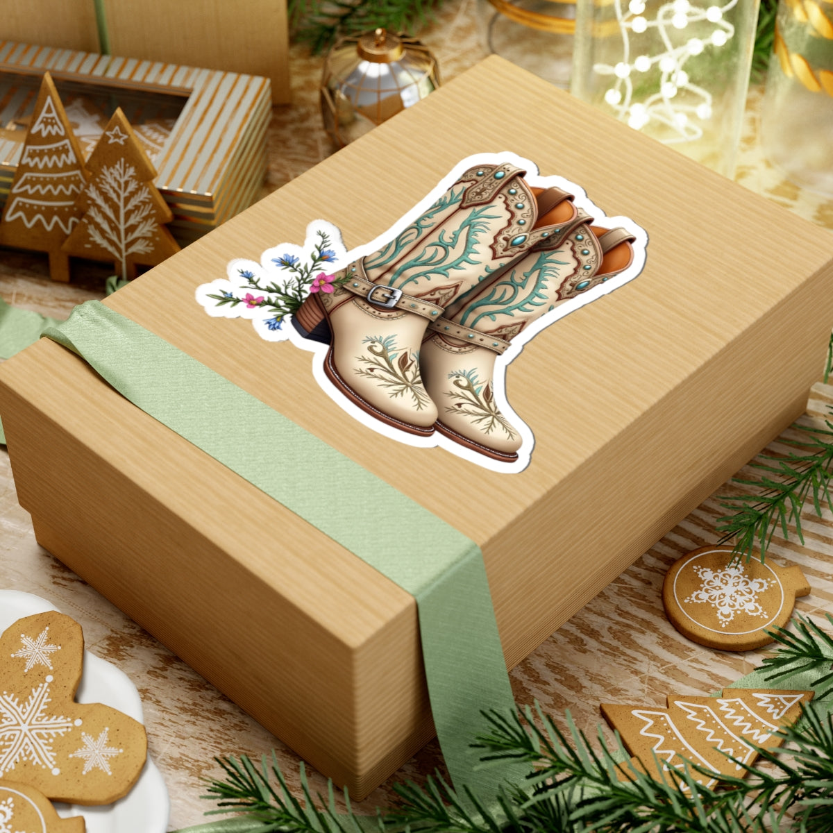 Cowboy Boot Kiss-Cut Stickers - Western Decor, Cute Gifts for Country Lovers, Laptop Stickers, Phone Case Accessories