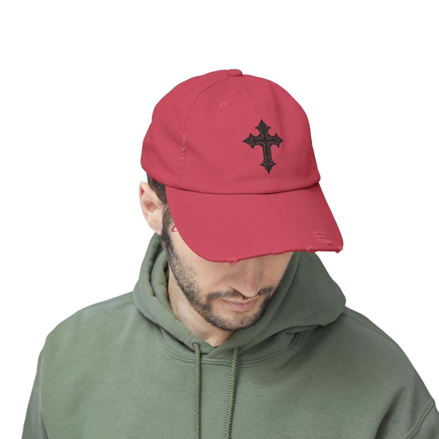 Cool Distressed Cap for Trendy Looks, Vintage Hat, Adjustable Cap, Cross Design, Casual Accessories
