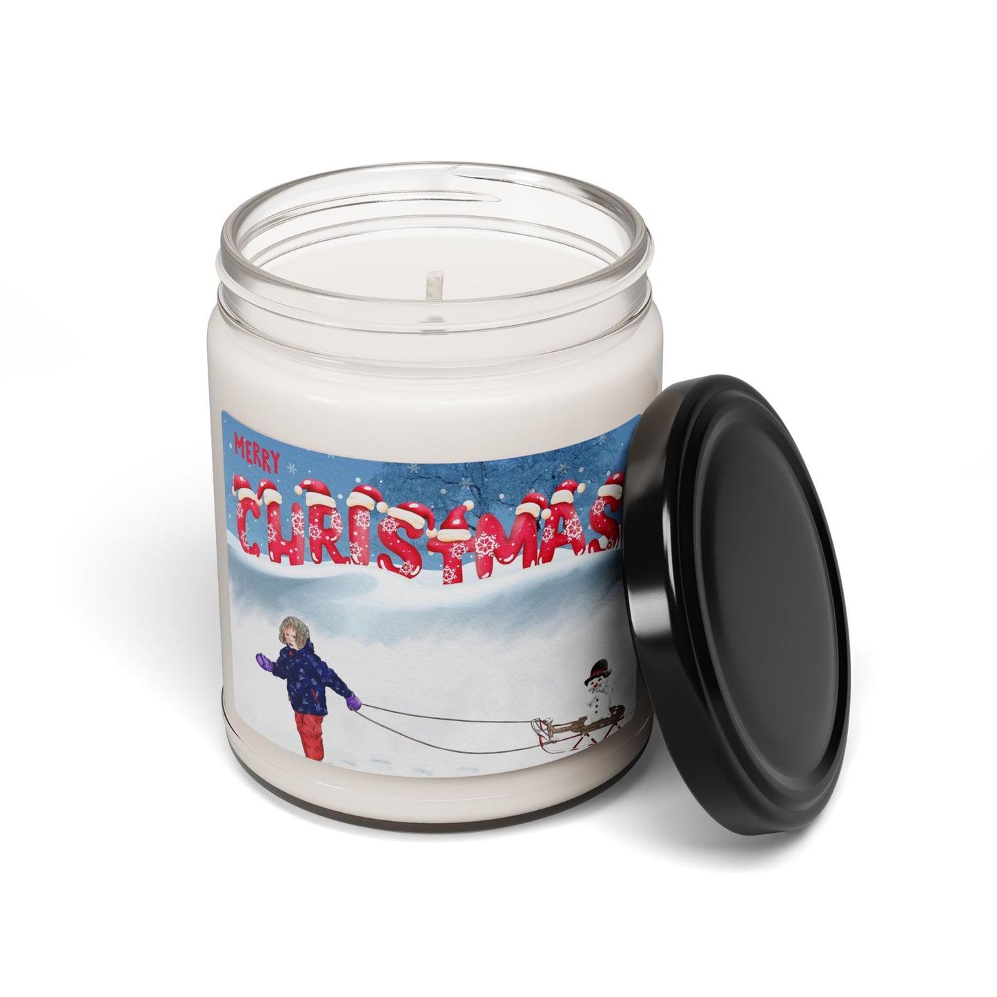 Christmas Soy Candle — 9oz Scented Holiday Jar (Merry Christmas Snow Scene)