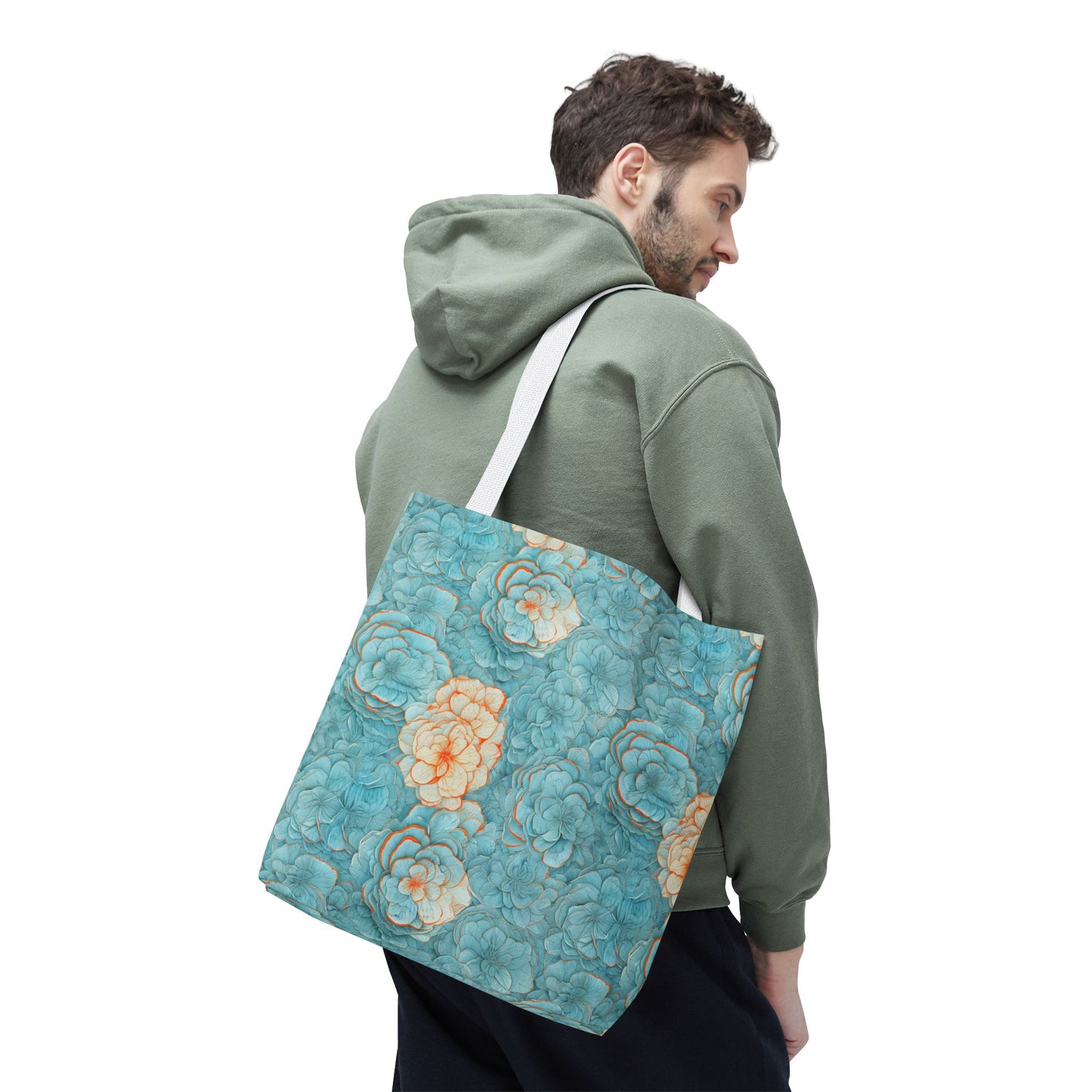 Floral Watercolor Tote Bag — Teal Succulent Pattern