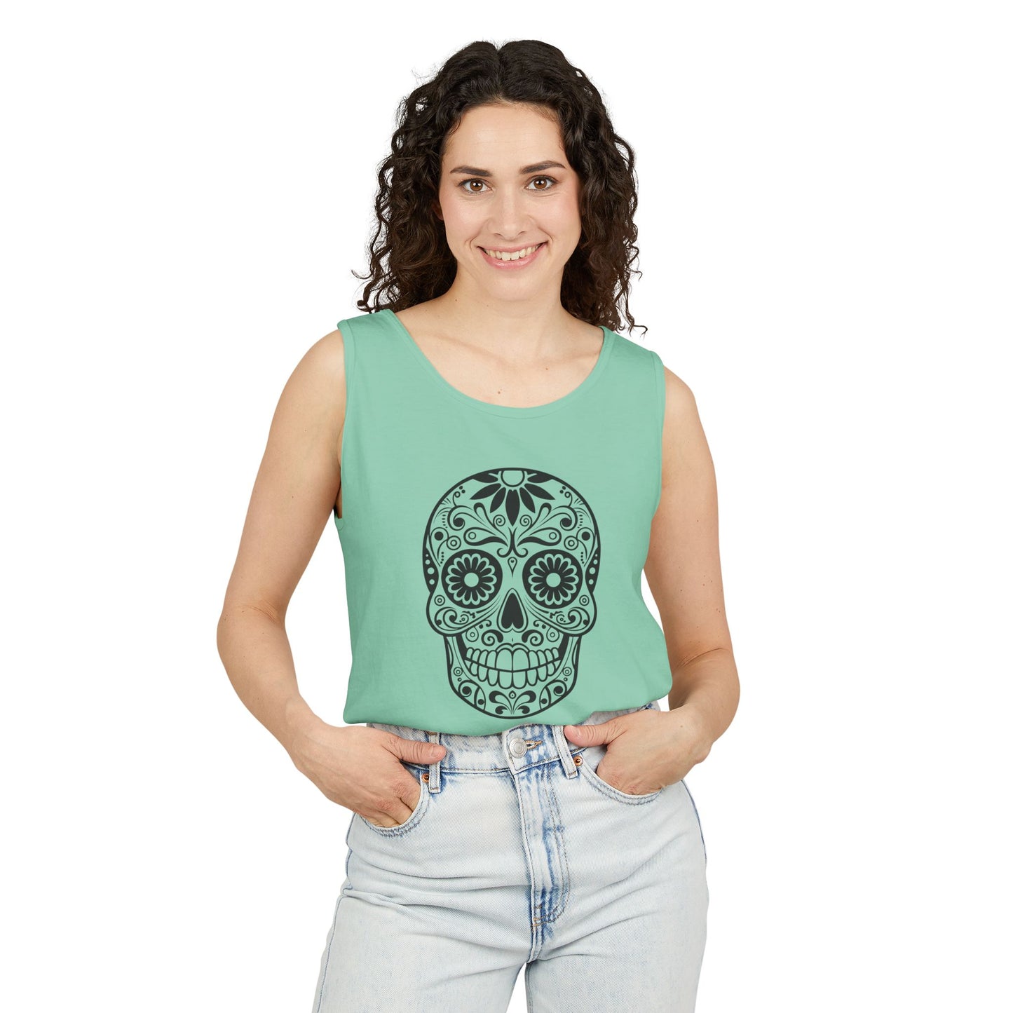 Skull Design Tank Top - Unisex, Cotton Muscle Tee for Festivals