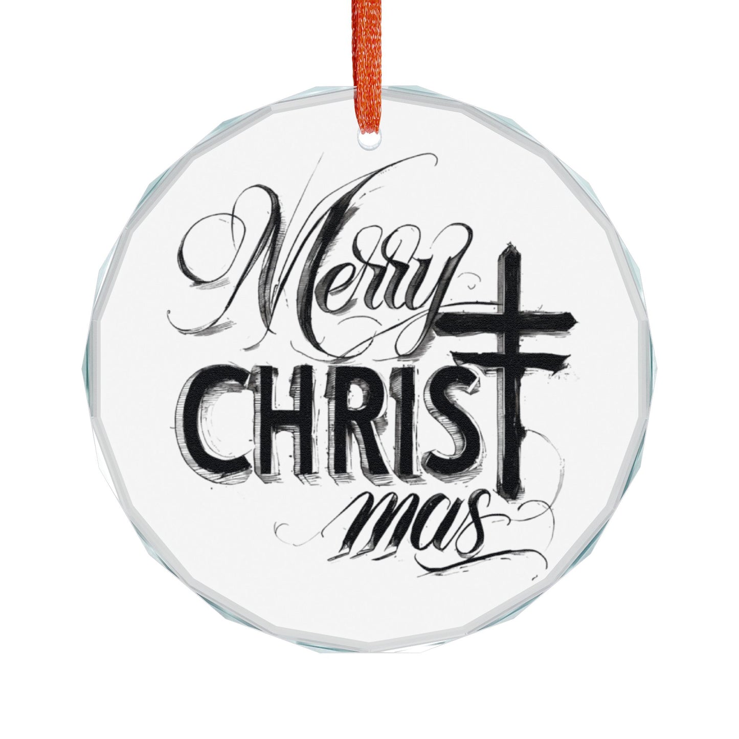 Crystal Heart Ornament — “Merry Christ-mas” Religious Christmas Glass Decoration