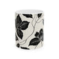 Black Floral Ceramic Mug — Monochrome Vintage Flower Coffee Cup (11oz & 15oz)