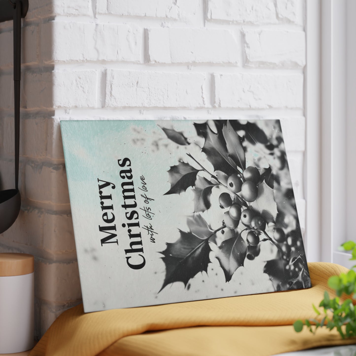 Merry Christmas Glass Cutting Board – Holly Berries Holiday Kitchen Decor