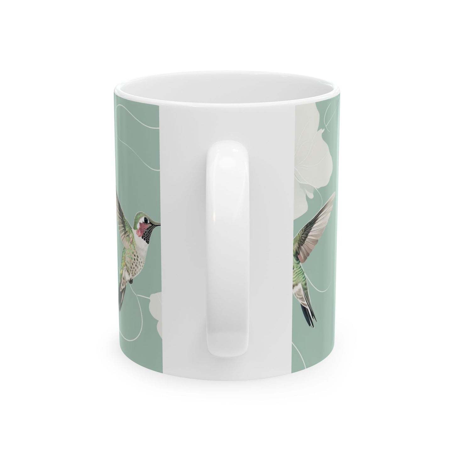Hummingbird Floral Ceramic Mug – Botanical Mint Coffee Cup (11oz & 15oz)
