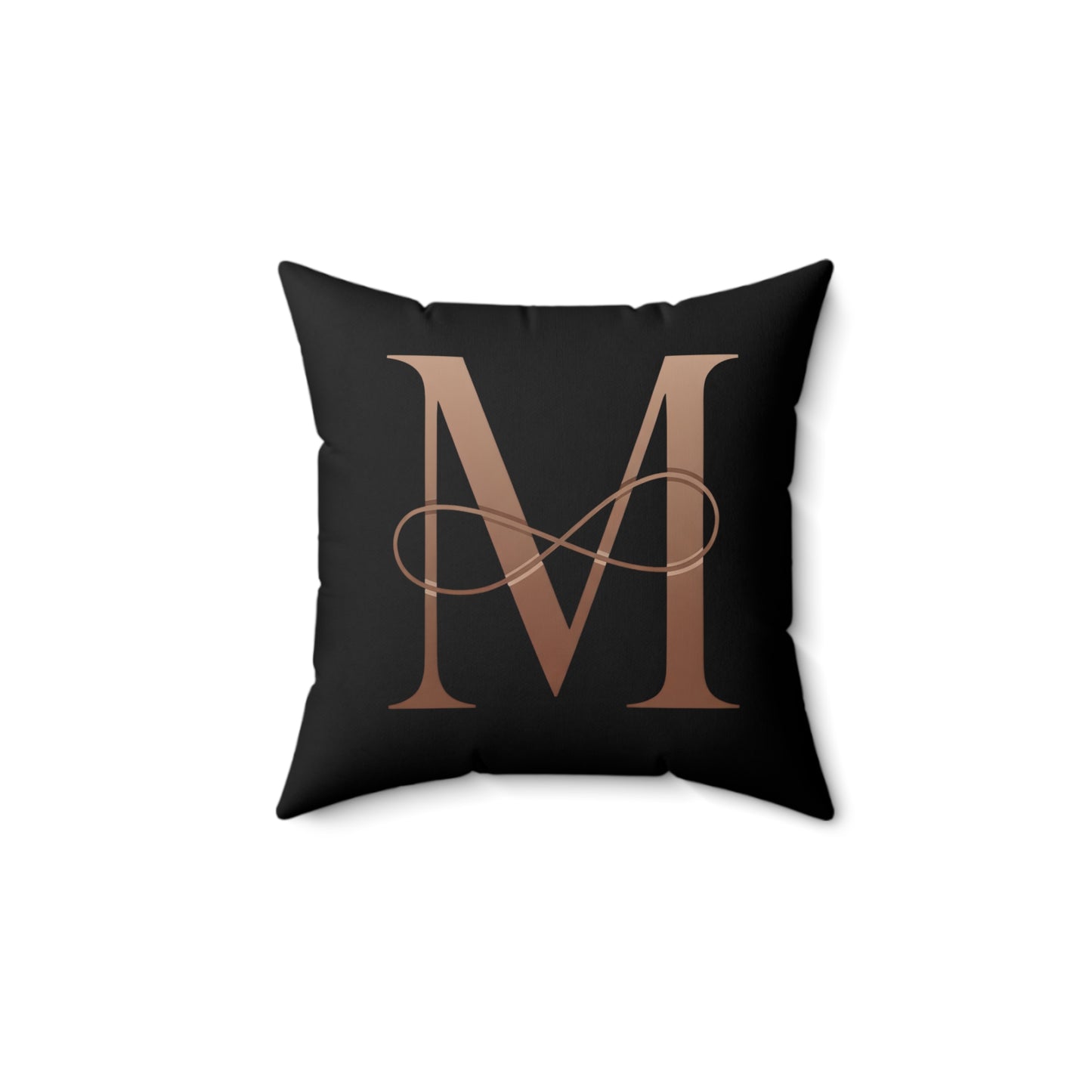Monogram M Square Pillow — Elegant Rose Gold Letter on Black Accent Pillow