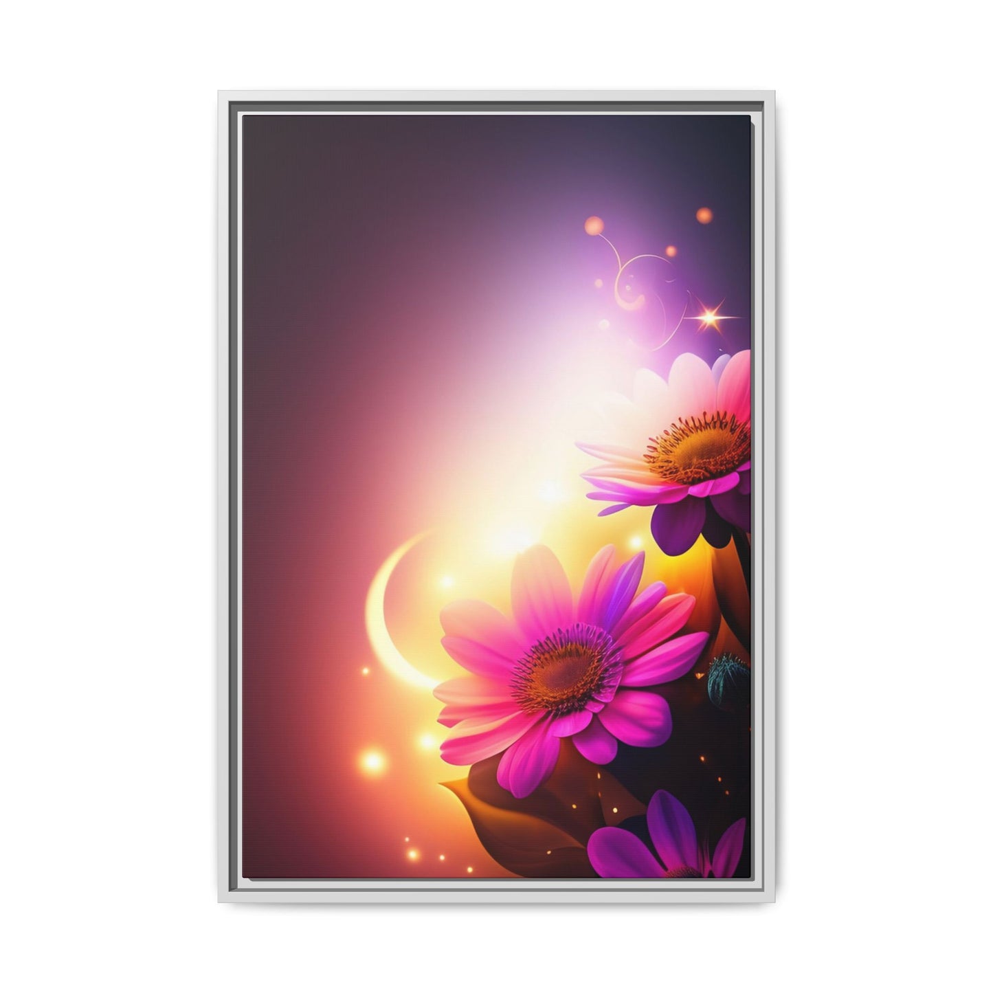 Framed Floral Canvas Art — Pink Daisies Sunset Wall Print