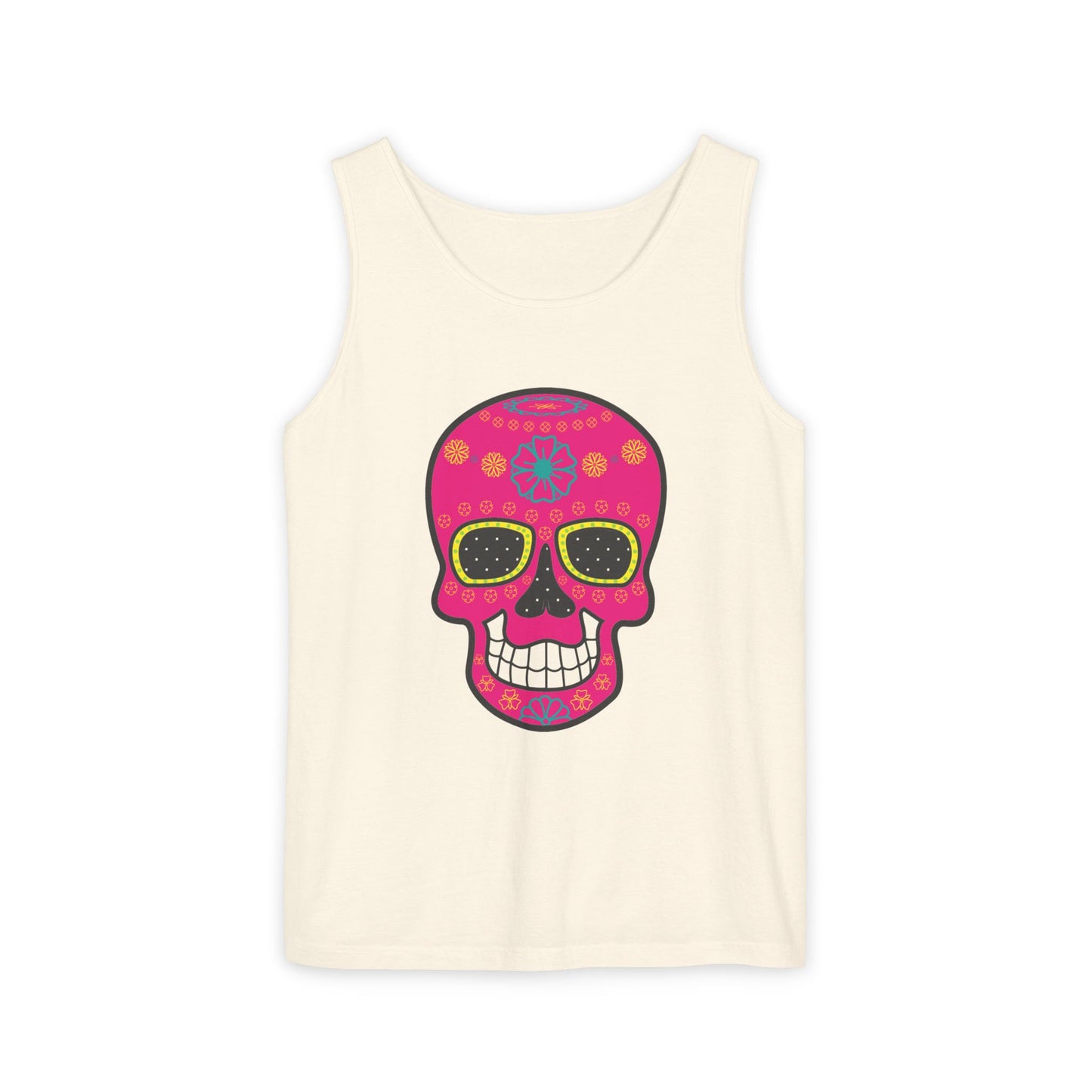Colorful Dia de los Muertos Skull Tank Top, Unisex Summer Tee, Festival Wear