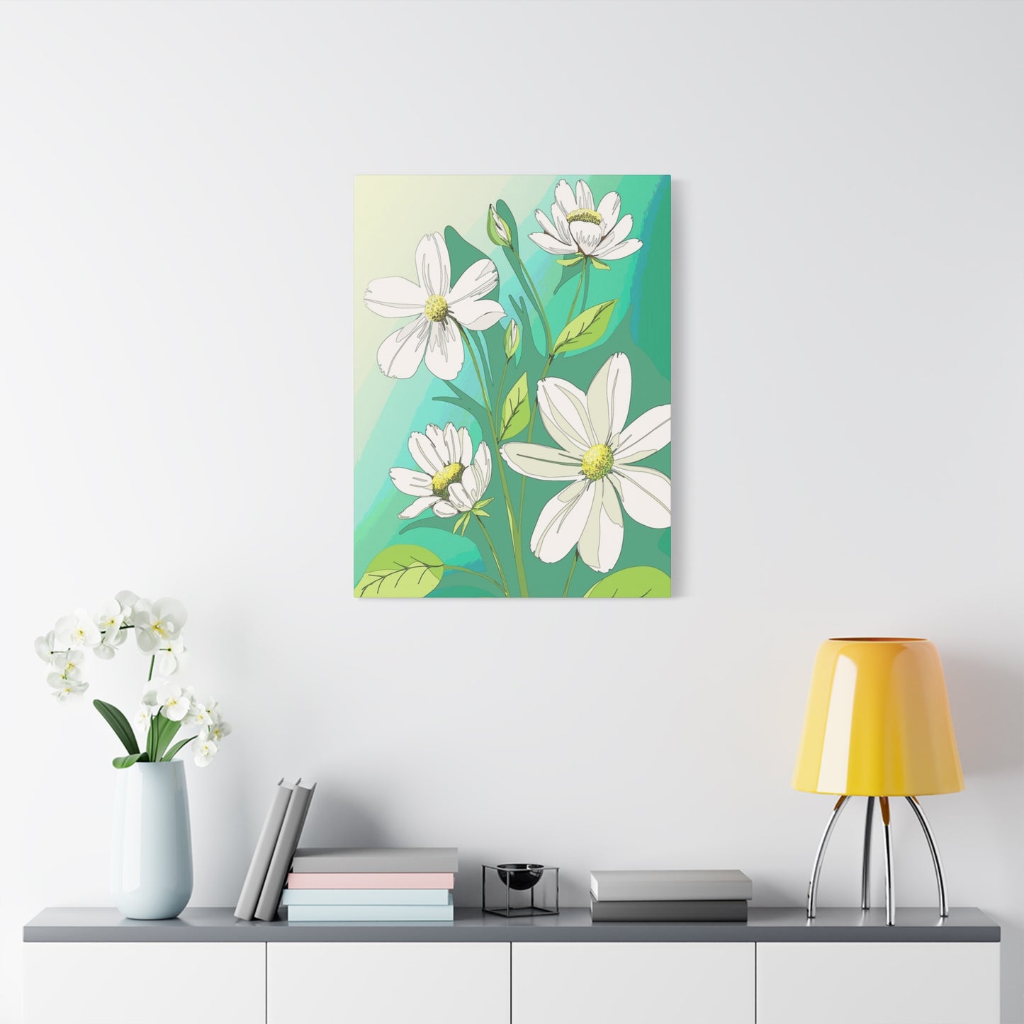 Matte Canvas, Stretched, 1.25" White Flowers