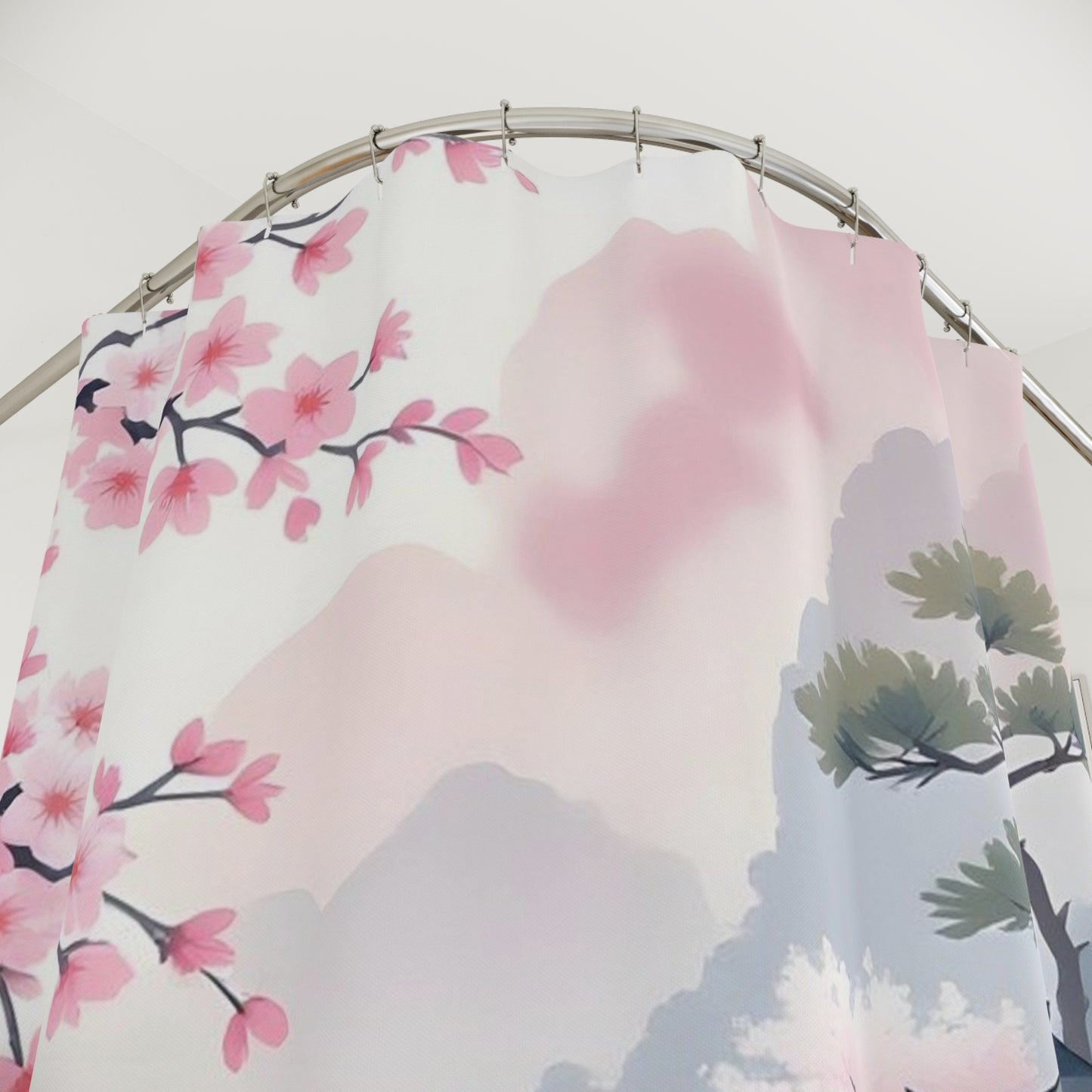 Zen Cherry Blossom Shower Curtain — Japanese Garden Bath Decor