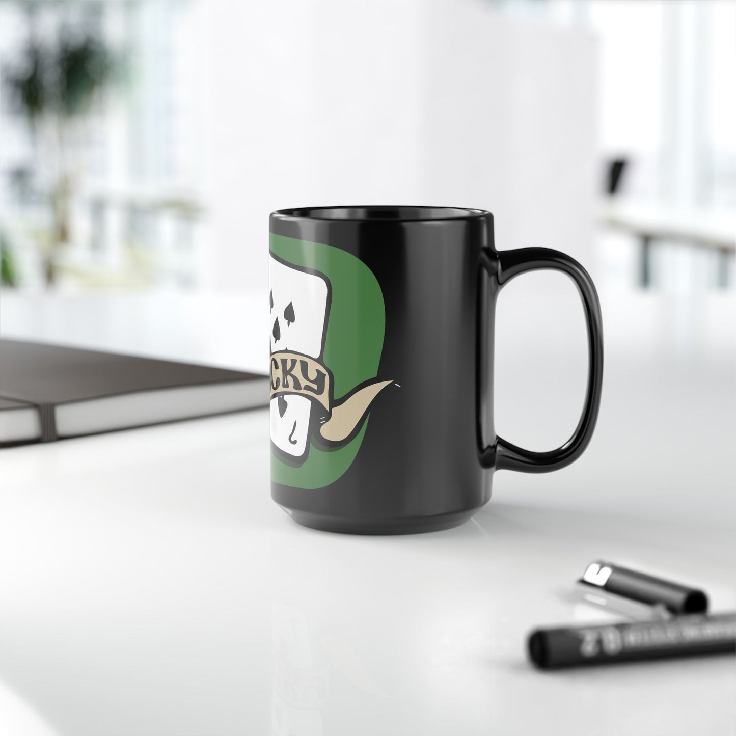 Unlucky Cards Black 15oz Mug — Retro Tattoo-Style Playing Cards Design