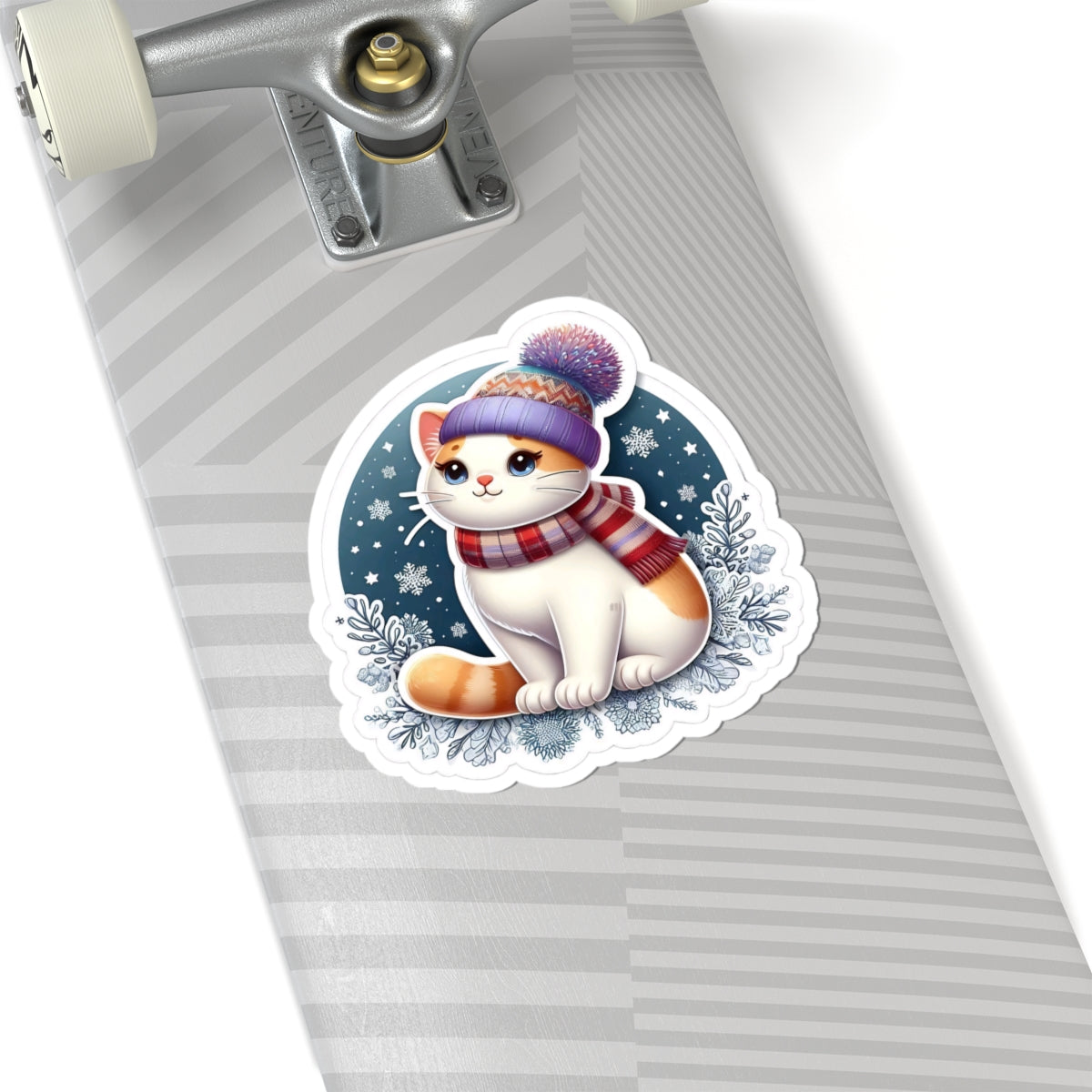 Winter Cat Kiss-Cut Stickers, Cute Cat Sticker, Animal Lover Gift, Laptop Decor, Winter Vibes