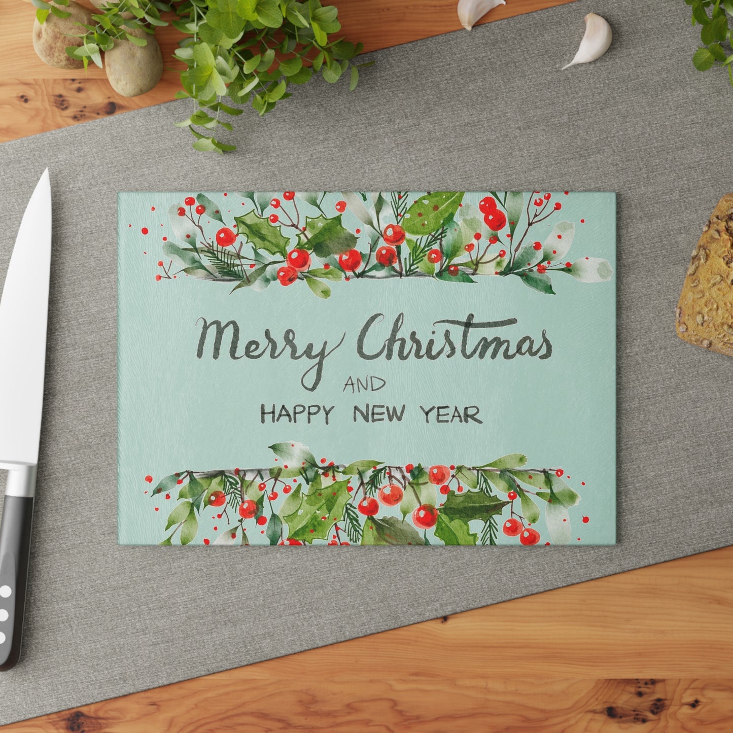 Merry Christmas Glass Cutting Board, Festive Kitchen Decor, Holiday Gift, Home Cook's Essentials, New Year Celebration