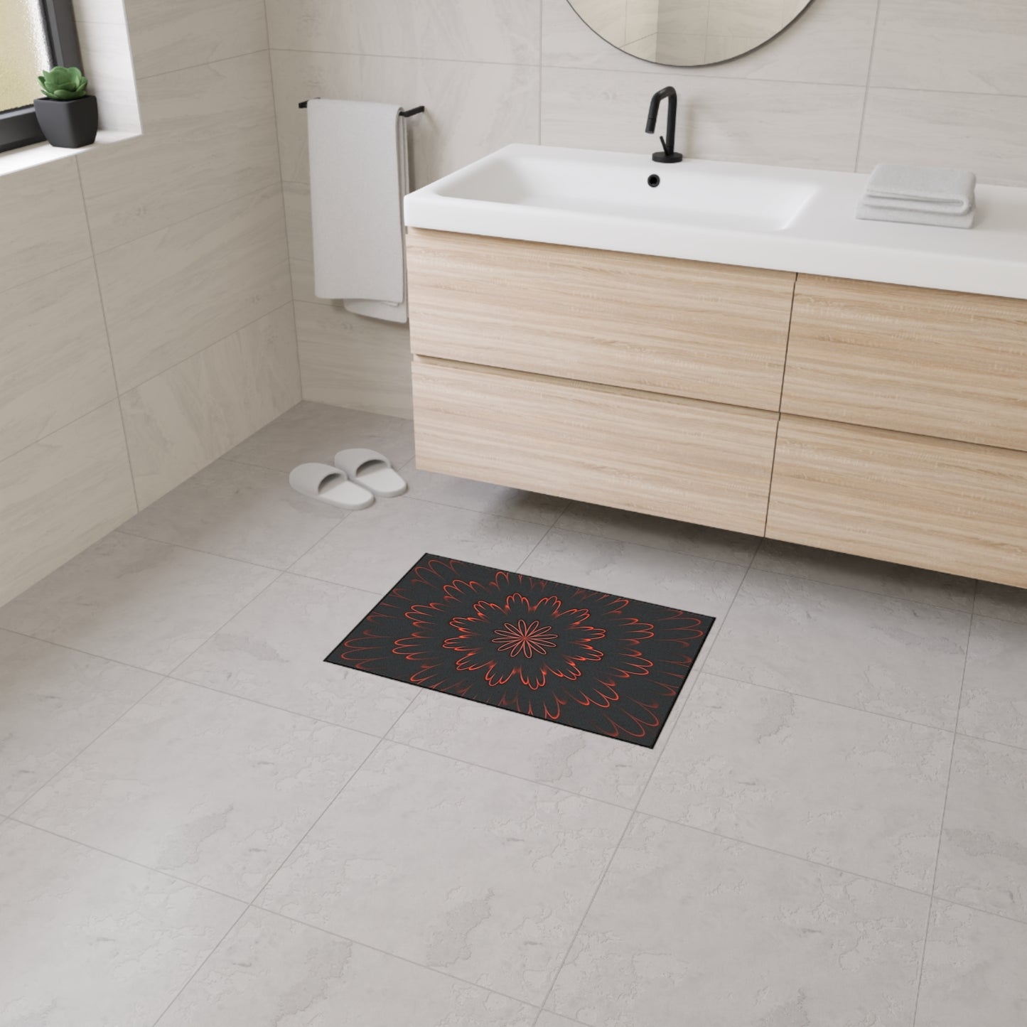 Floral Mandala Heavy Duty Floor Mat — Dark Red Radiant Entry Rug