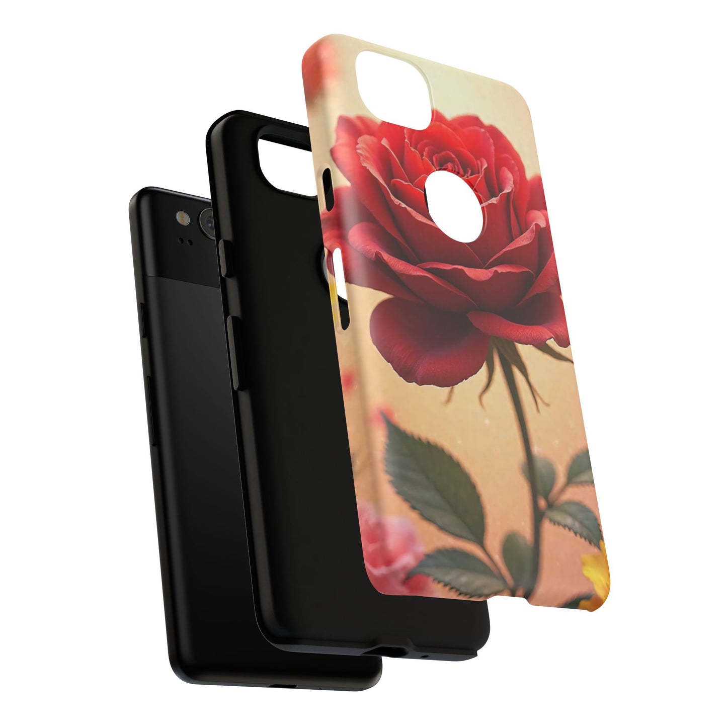 Floral Phone Case with Red Rose Design, Tough Phone Cover, Flower Print, Gift for Her, Stylish Accessory, Floral Aesthetic