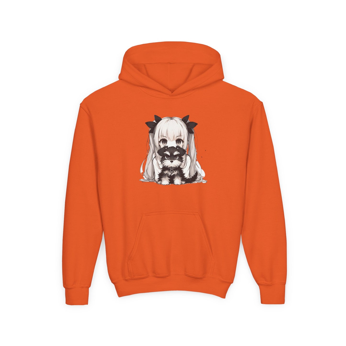 Cute Anime Girl & Puppy Youth Hoodie — Kawaii Kids Pullover for Anime Fans
