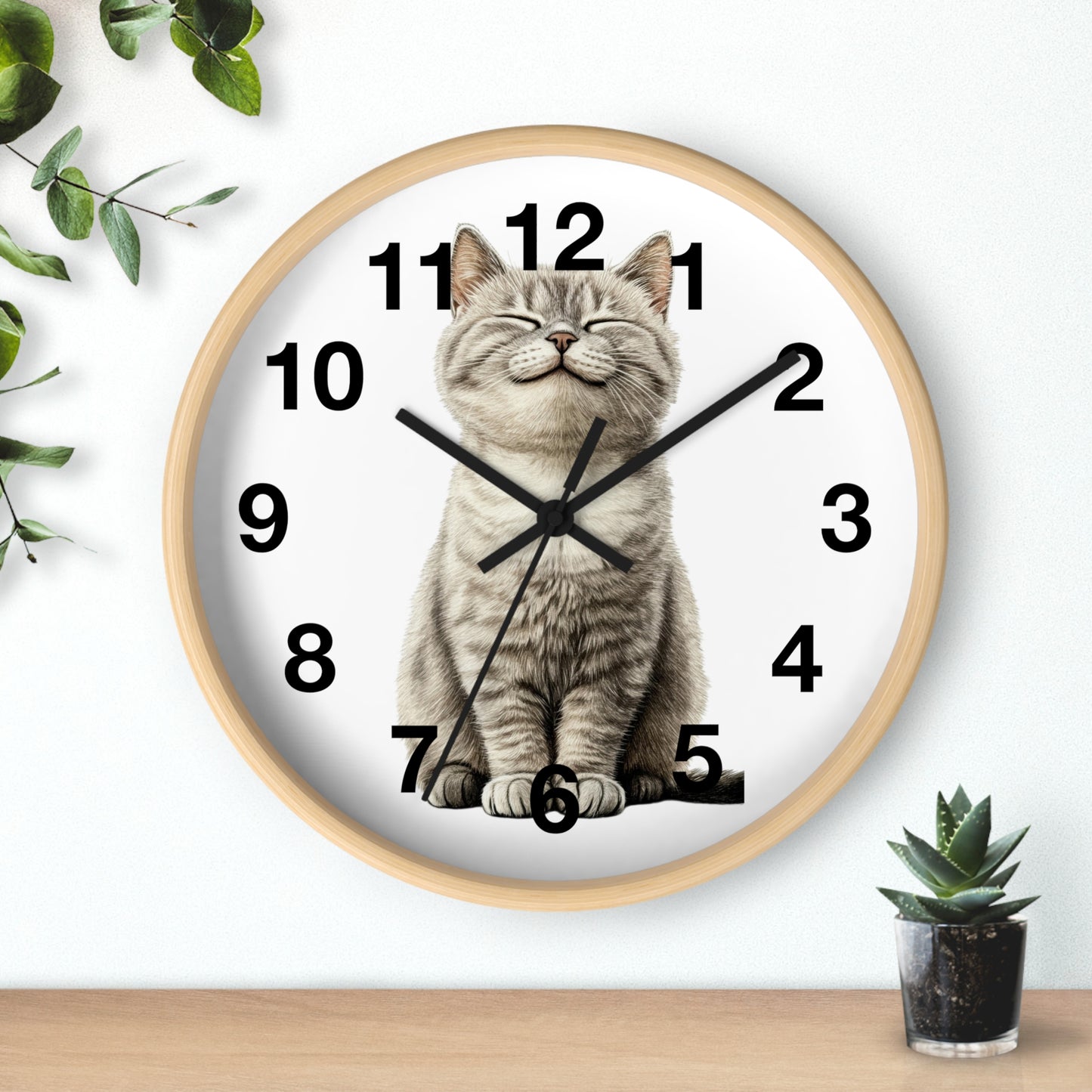 Smiling Tabby Cat Wall Clock — Cute Kitten Home Decor Clock